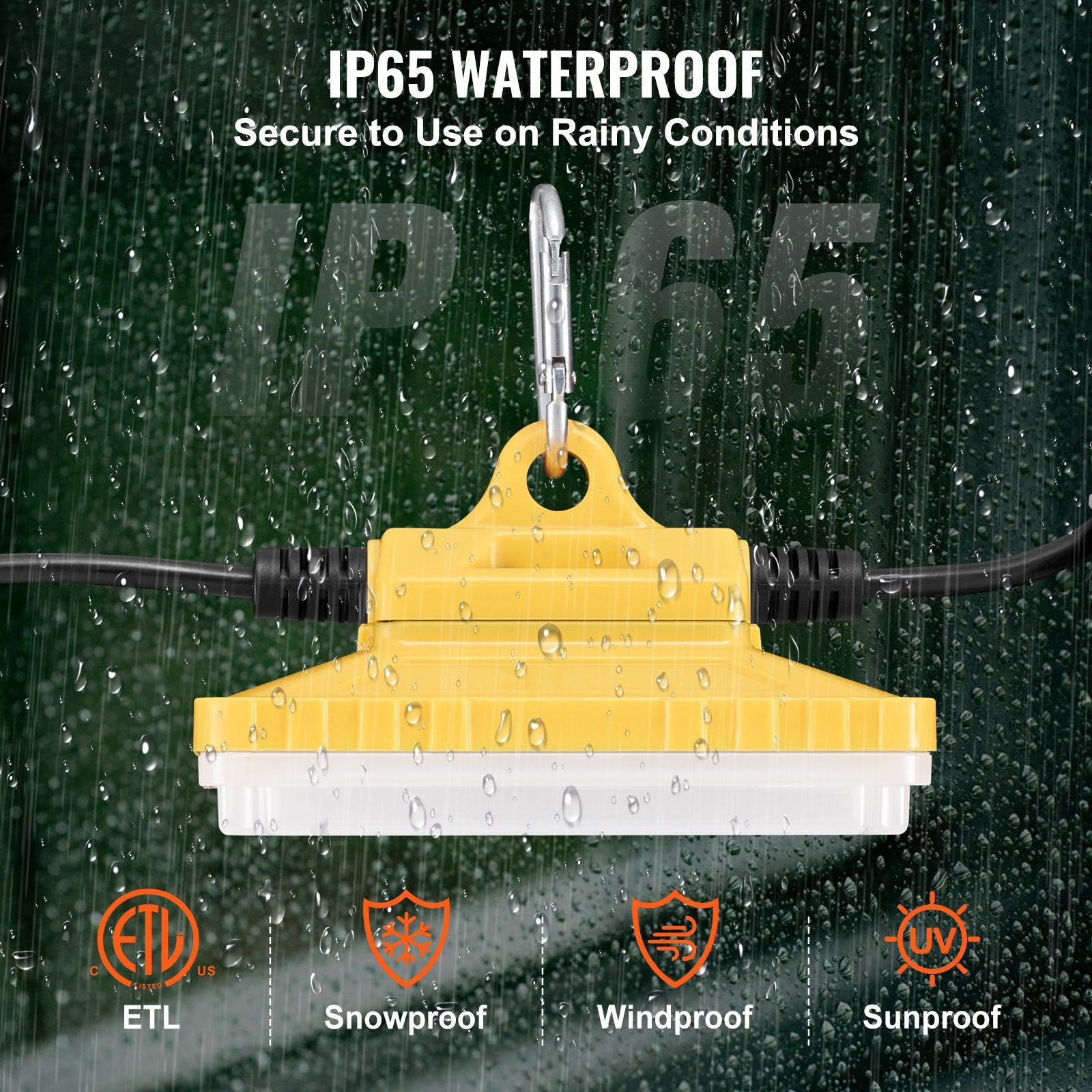 100FT String Work Lights, 150W 15000LM, 10 Bulbs, 5000-5500K, IP65 Waterproof, Ideal for Construction Sites, Indoor & Outdoor Temporary Lighting, ETL Certified, Easy Install with Hanging Hooks