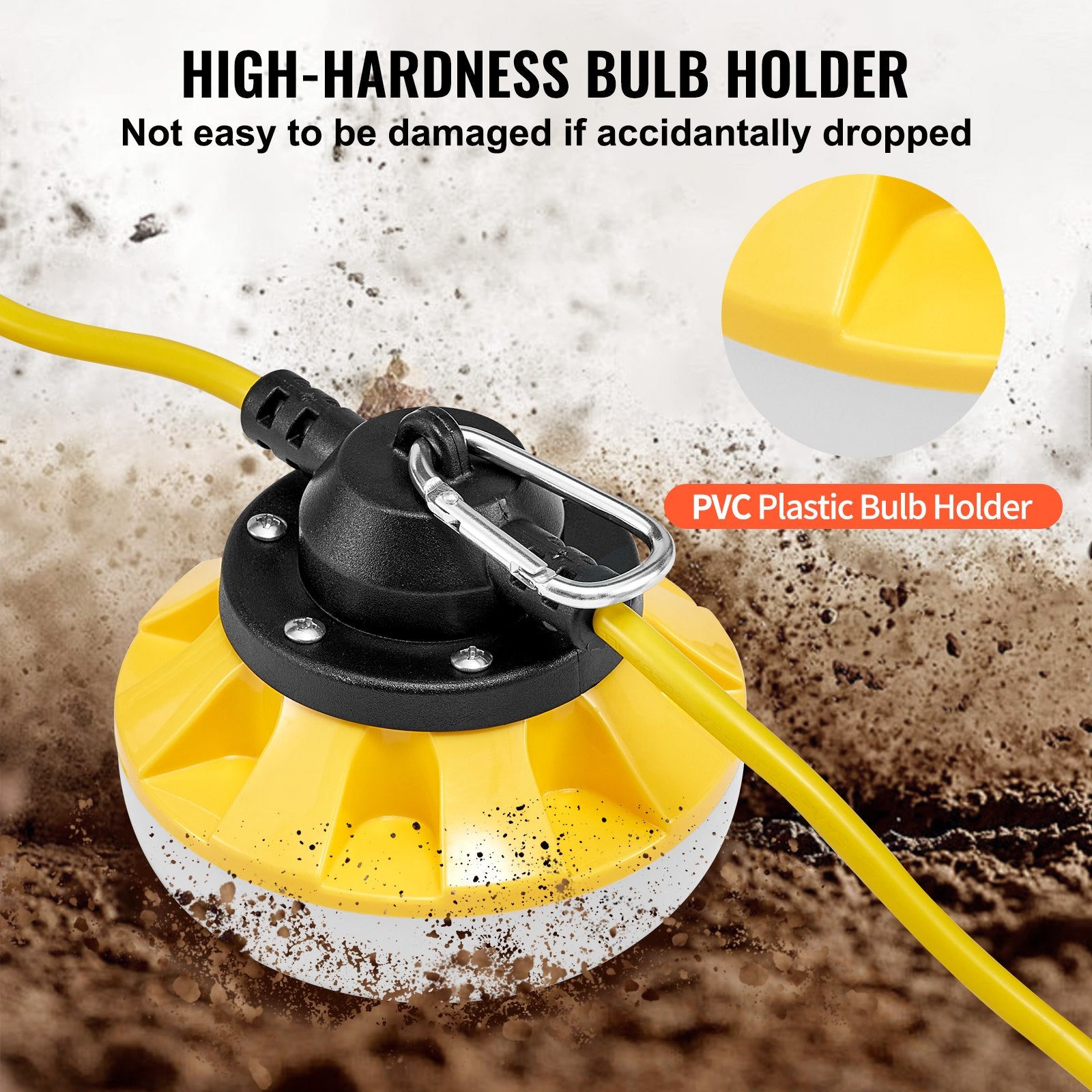 50FT Waterproof Construction String Lights, 5000K Daylight, 5000LM, 5-Bulb Work Light with Hanging Hooks for Indoor & Outdoor Sites