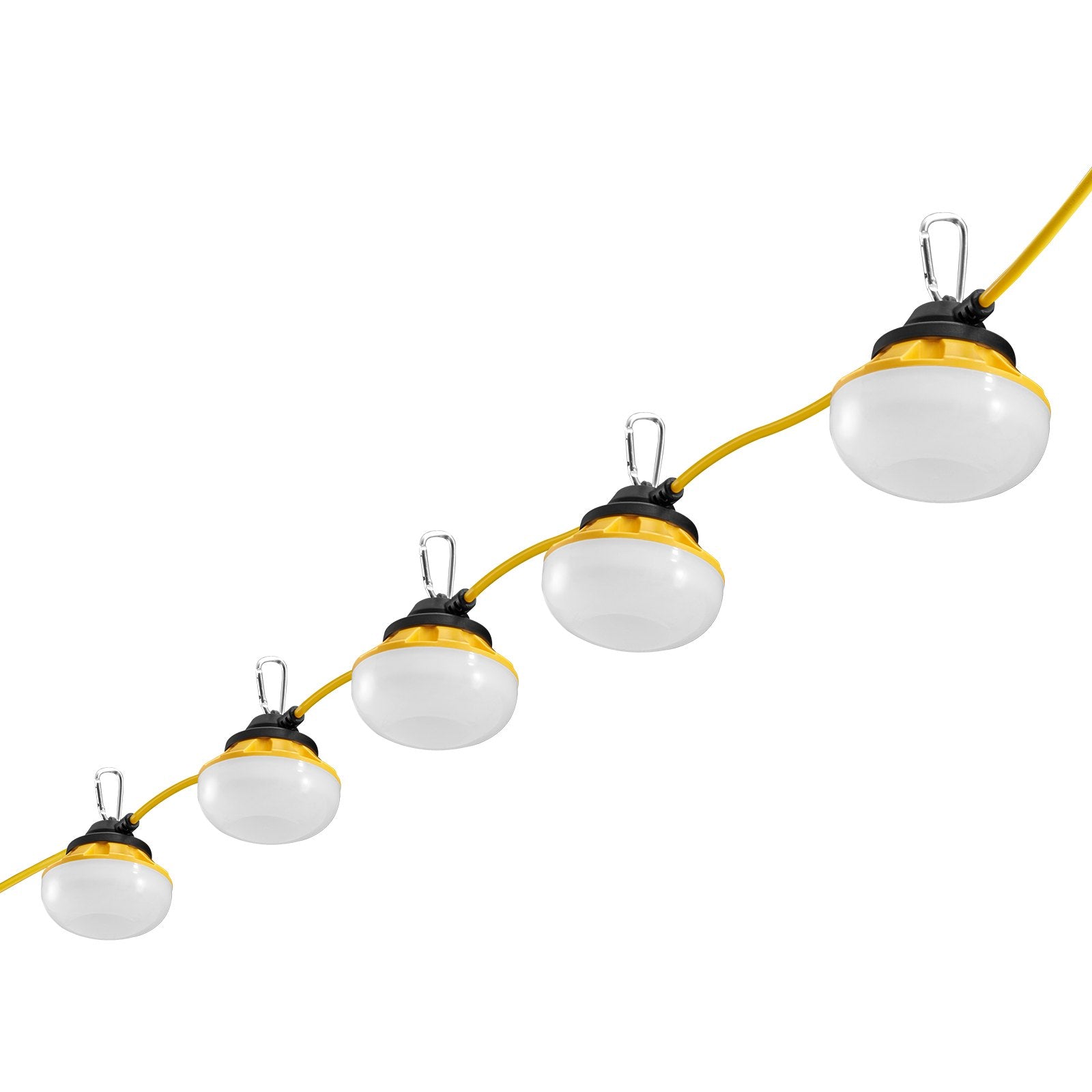 50FT Waterproof Construction String Lights, 5000K Daylight, 5000LM, 5-Bulb Work Light with Hanging Hooks for Indoor & Outdoor Sites