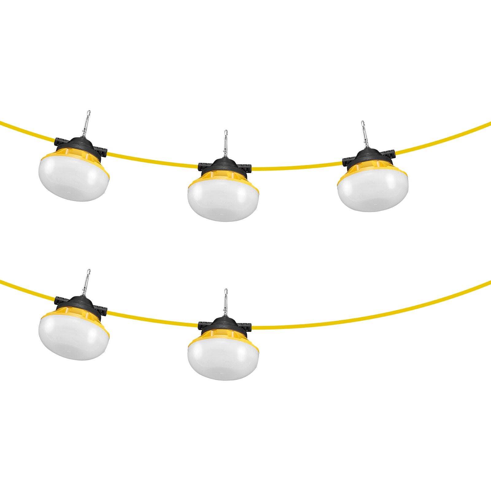 50FT Waterproof Construction String Lights, 5000K Daylight, 5000LM, 5-Bulb Work Light with Hanging Hooks for Indoor & Outdoor Sites