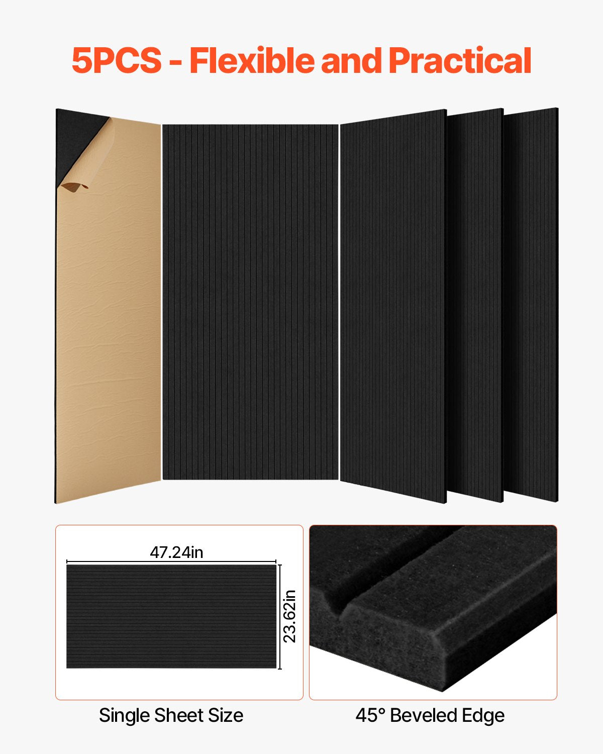 5-Pack Self-Adhesive Acoustic Wall Panels – High-Density Soundproof Foam for Home, Studio, Office & Theater – Black Polyester Fiber
