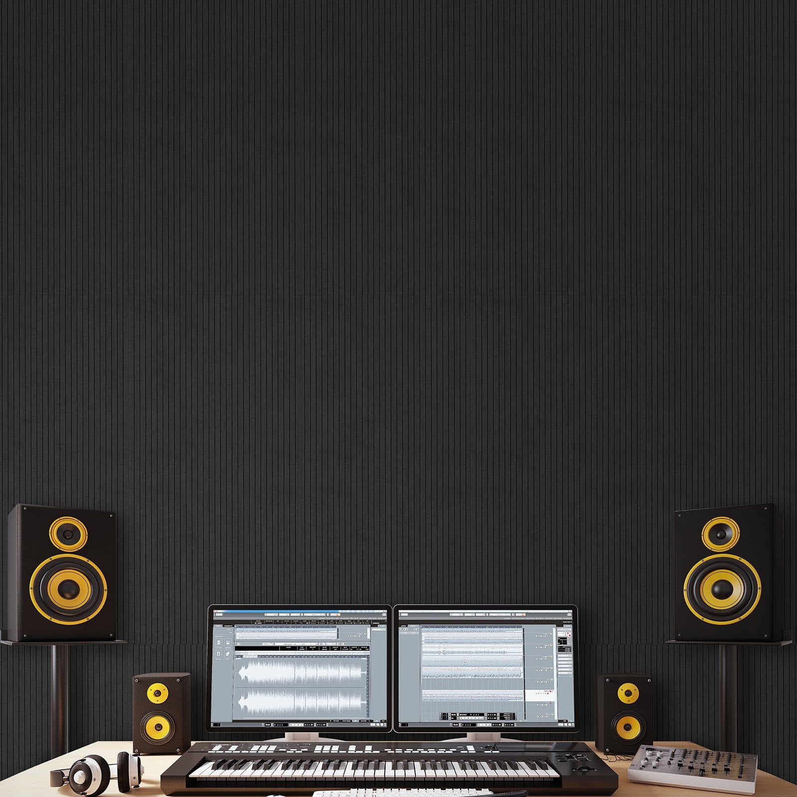5-Pack Self-Adhesive Acoustic Wall Panels – High-Density Soundproof Foam for Home, Studio, Office & Theater – Black Polyester Fiber