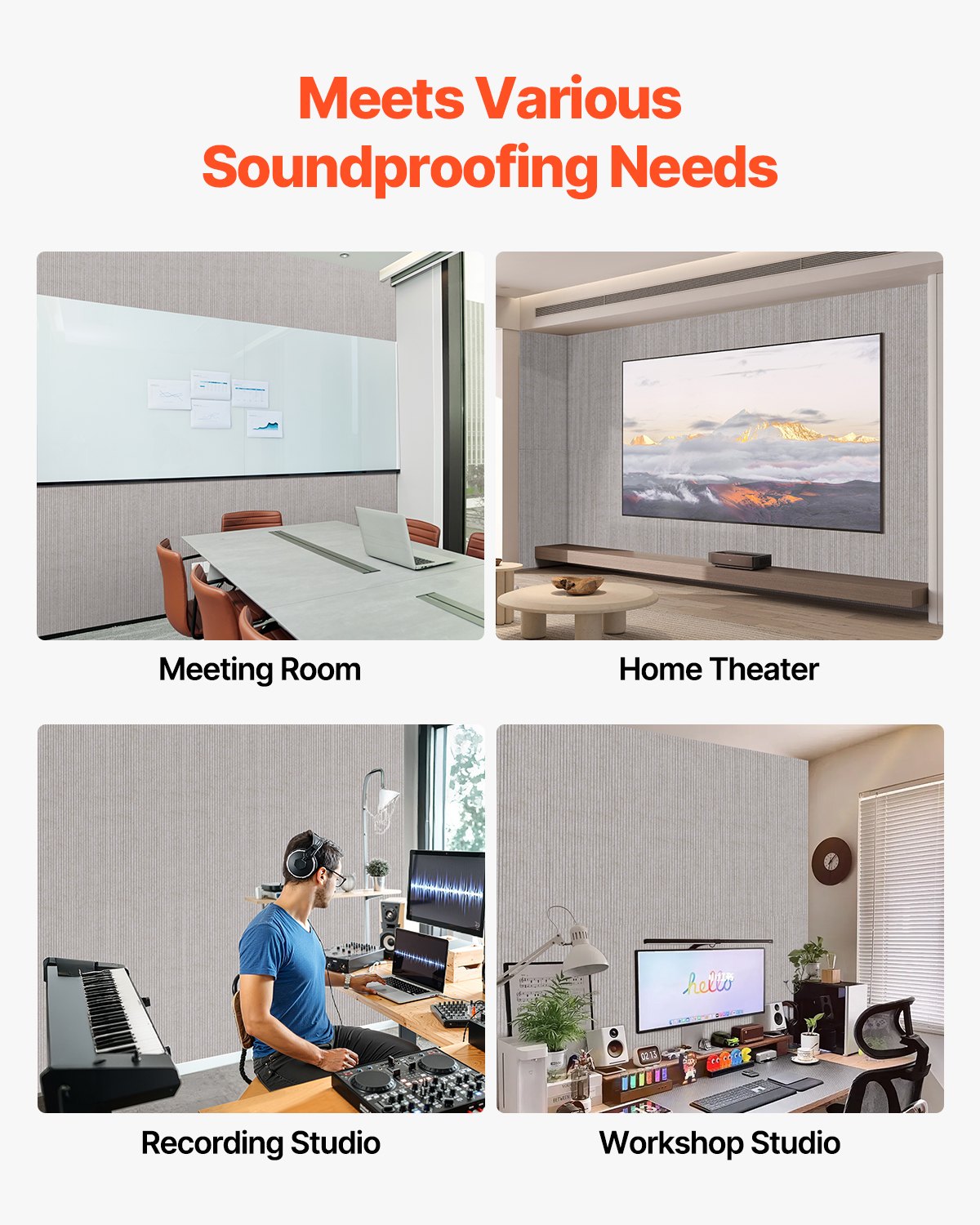 5PCS Self-Adhesive Acoustic Panels, High-Density Soundproof Foam for Home, Studio, Office, Theater - Polyester Fiber, Camel, 47.2 x 23.6 inches
