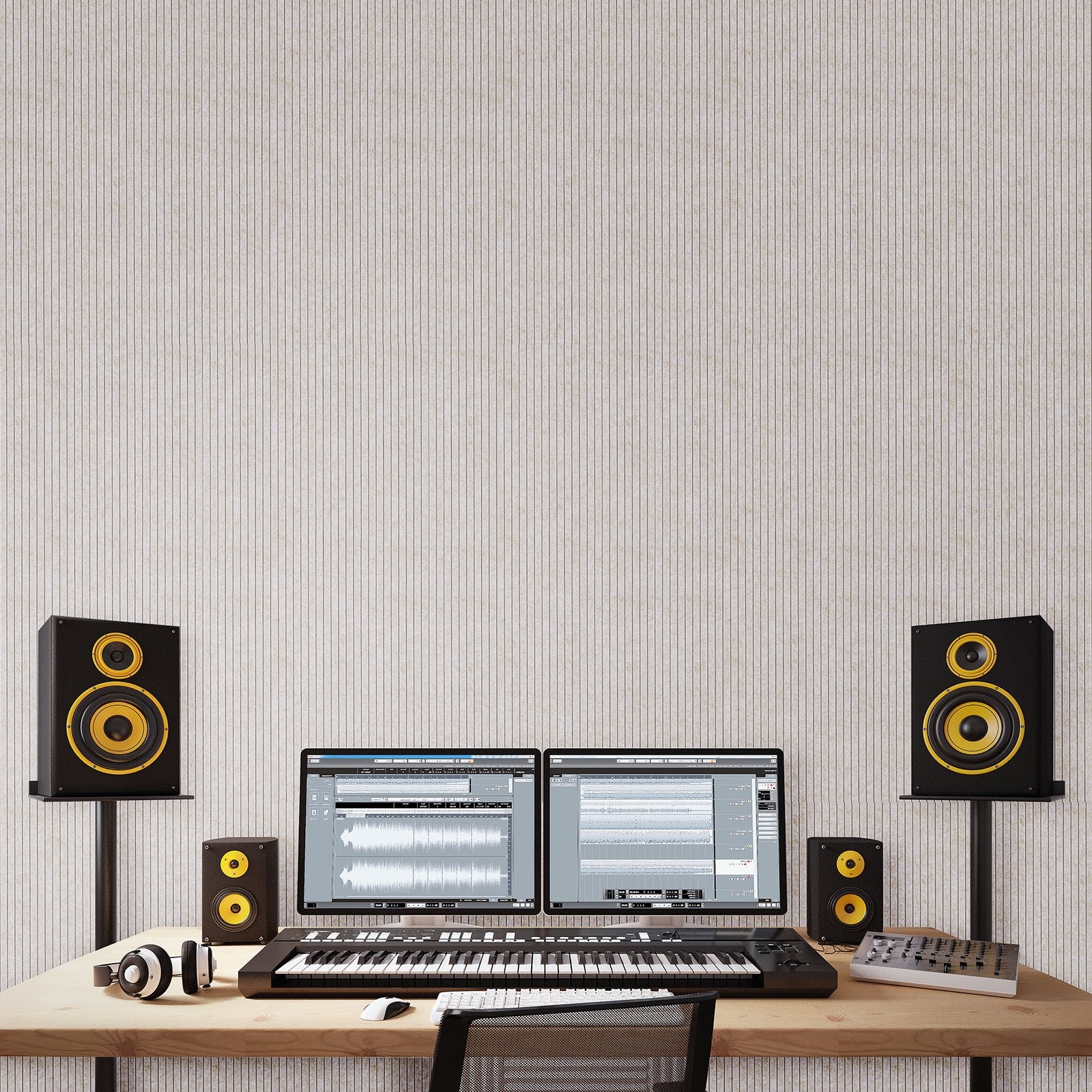 5PCS Self-Adhesive Acoustic Panels, High-Density Soundproof Foam for Home, Studio, Office, Theater - Polyester Fiber, Camel, 47.2 x 23.6 inches