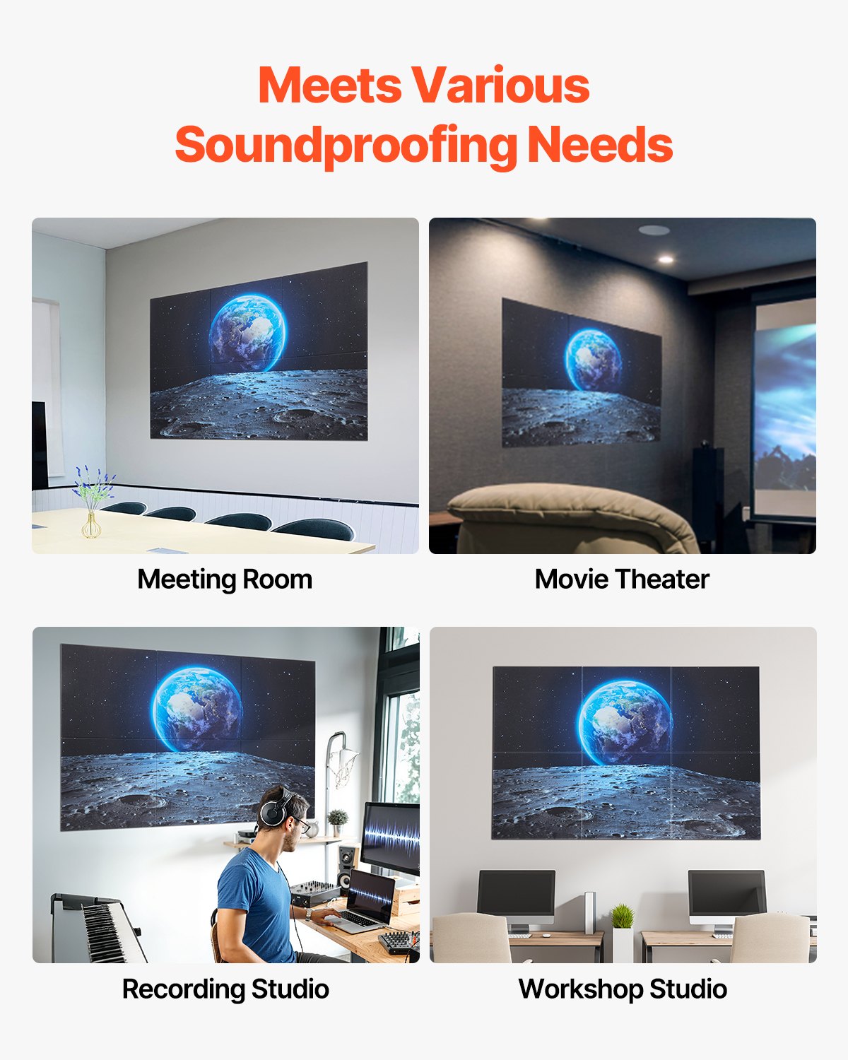 Acoustic Panels 6 Pack - Large Soundproof Wall Tiles 70.87"x47.24", Self-Adhesive Absorbing Boards for Home, Studio, Office, Theater, Gaming Room Decor