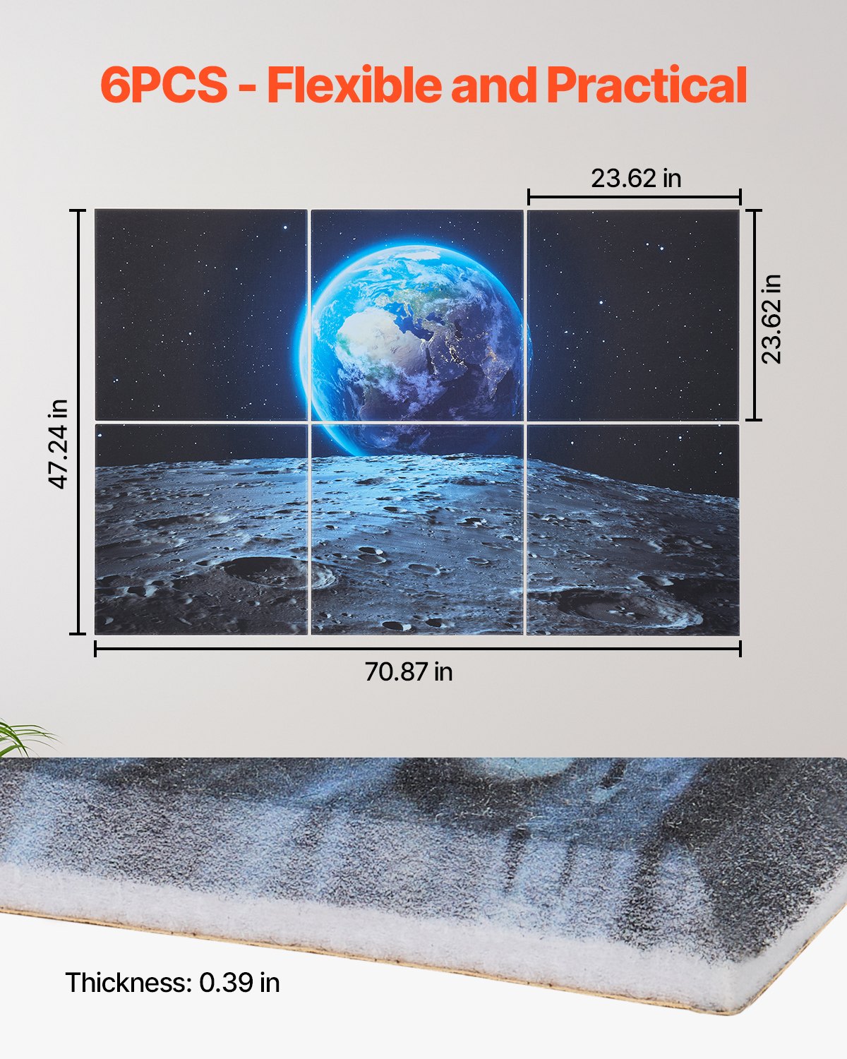 Acoustic Panels 6 Pack - Large Soundproof Wall Tiles 70.87"x47.24", Self-Adhesive Absorbing Boards for Home, Studio, Office, Theater, Gaming Room Decor