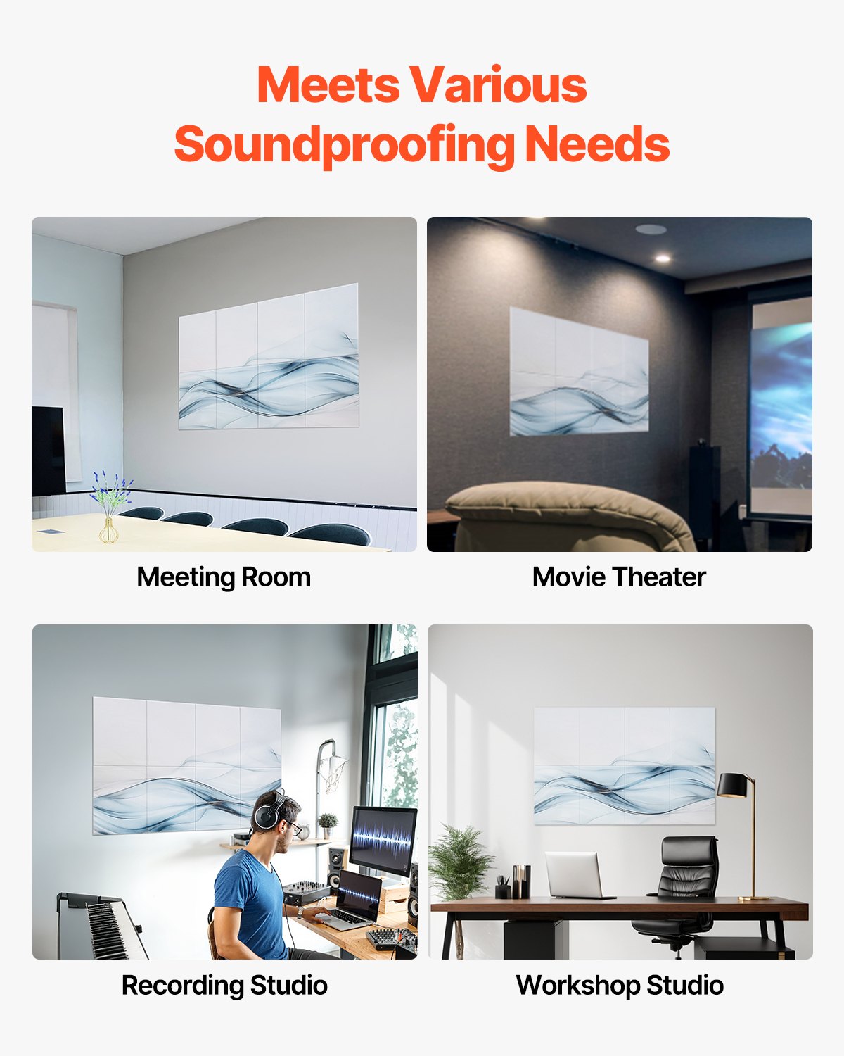 8 Pack Art Acoustic Panels - Soundproof Wall Tiles with Self-Adhesive Backing for Home, Office, Studio, Theater, Gaming Room, Easy Installation
