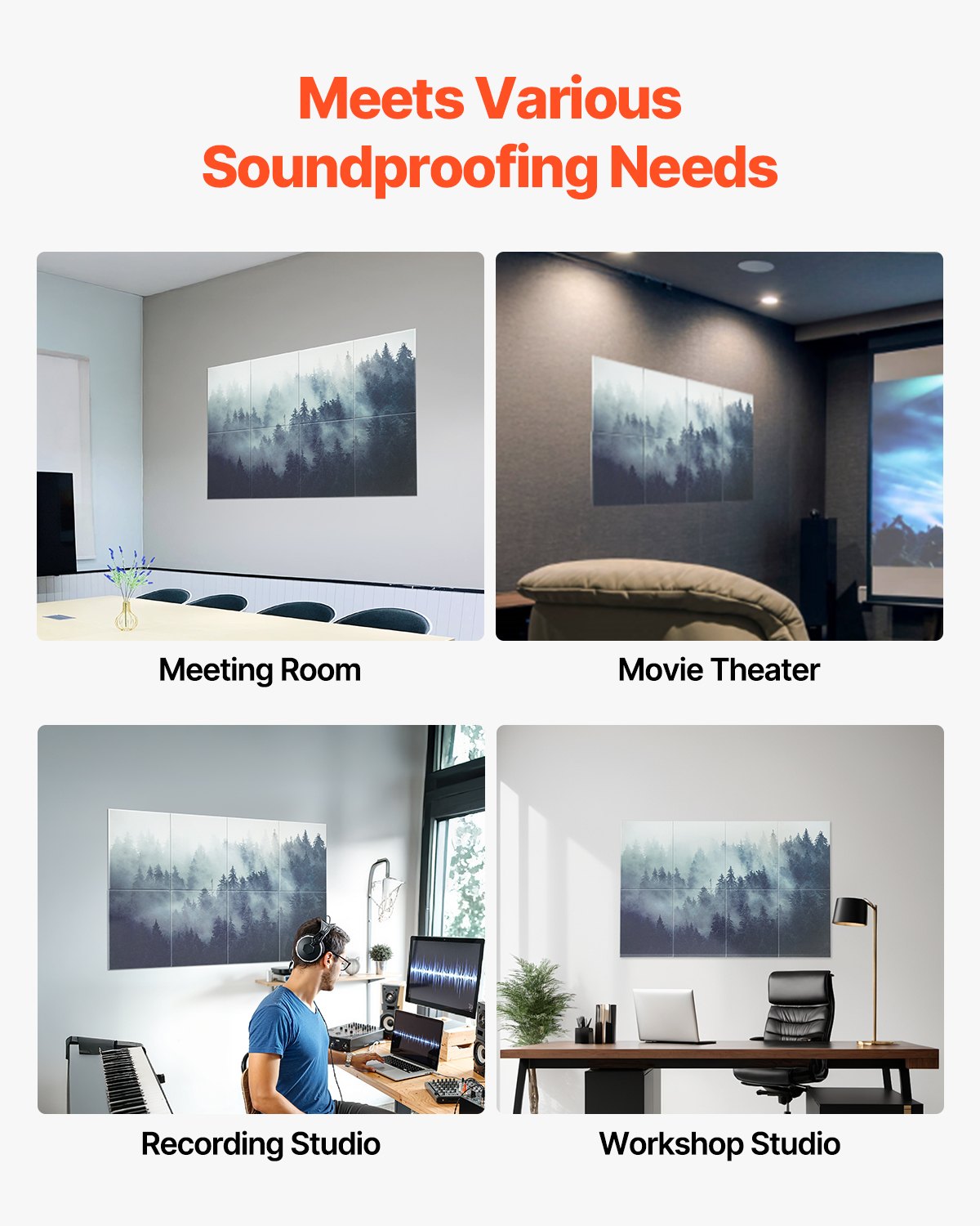 8 Pack Decorative Acoustic Panels, 63"x23.6" Sound Dampening Wall Tiles for Home, Office, Studio, Theater - Easy Install, Self-Adhesive, Dark Forest Design