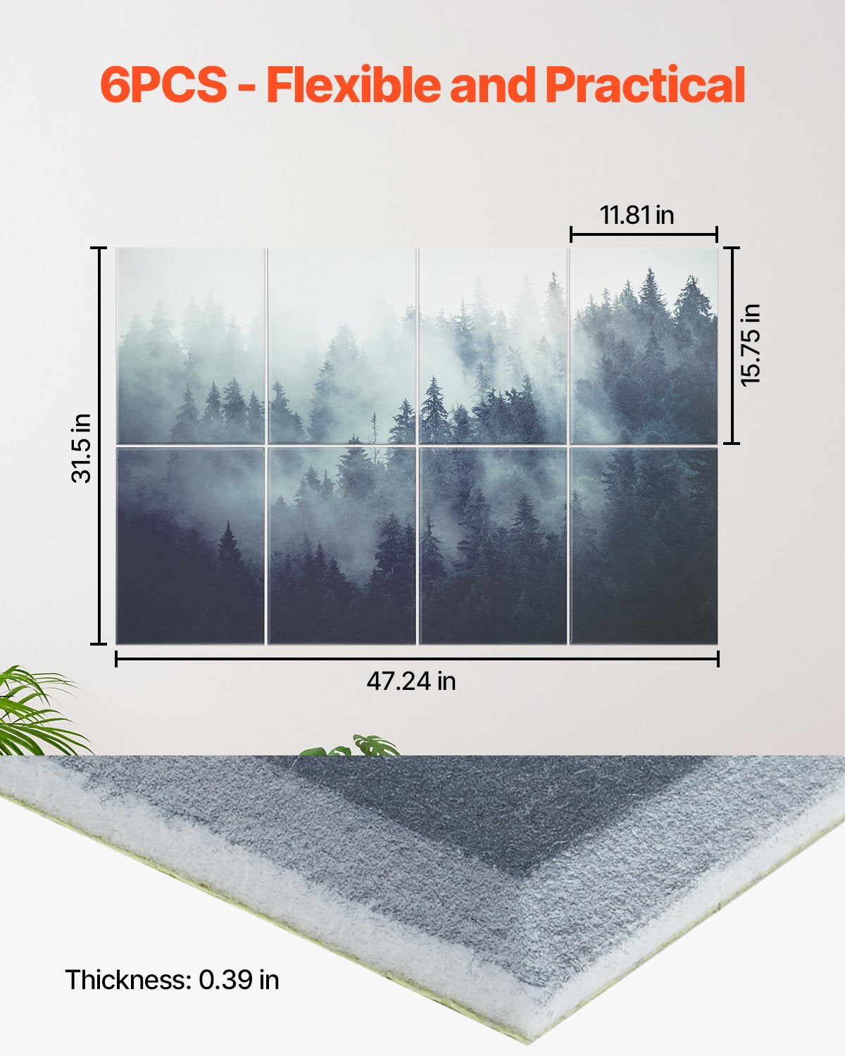 8 Pack Decorative Acoustic Panels, 63"x23.6" Sound Dampening Wall Tiles for Home, Office, Studio, Theater - Easy Install, Self-Adhesive, Dark Forest Design