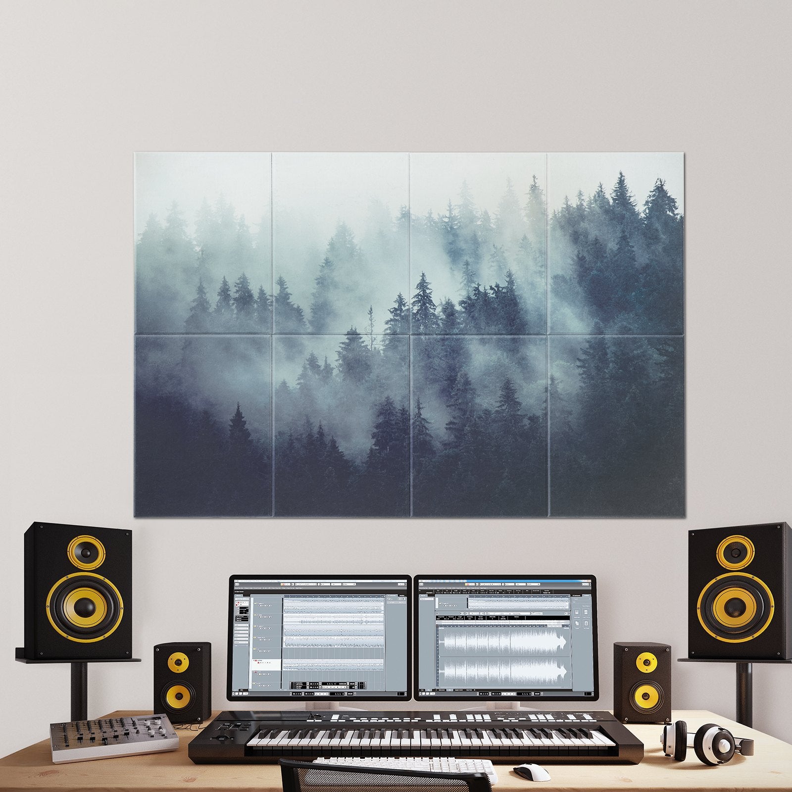 8 Pack Decorative Acoustic Panels, 63"x23.6" Sound Dampening Wall Tiles for Home, Office, Studio, Theater - Easy Install, Self-Adhesive, Dark Forest Design