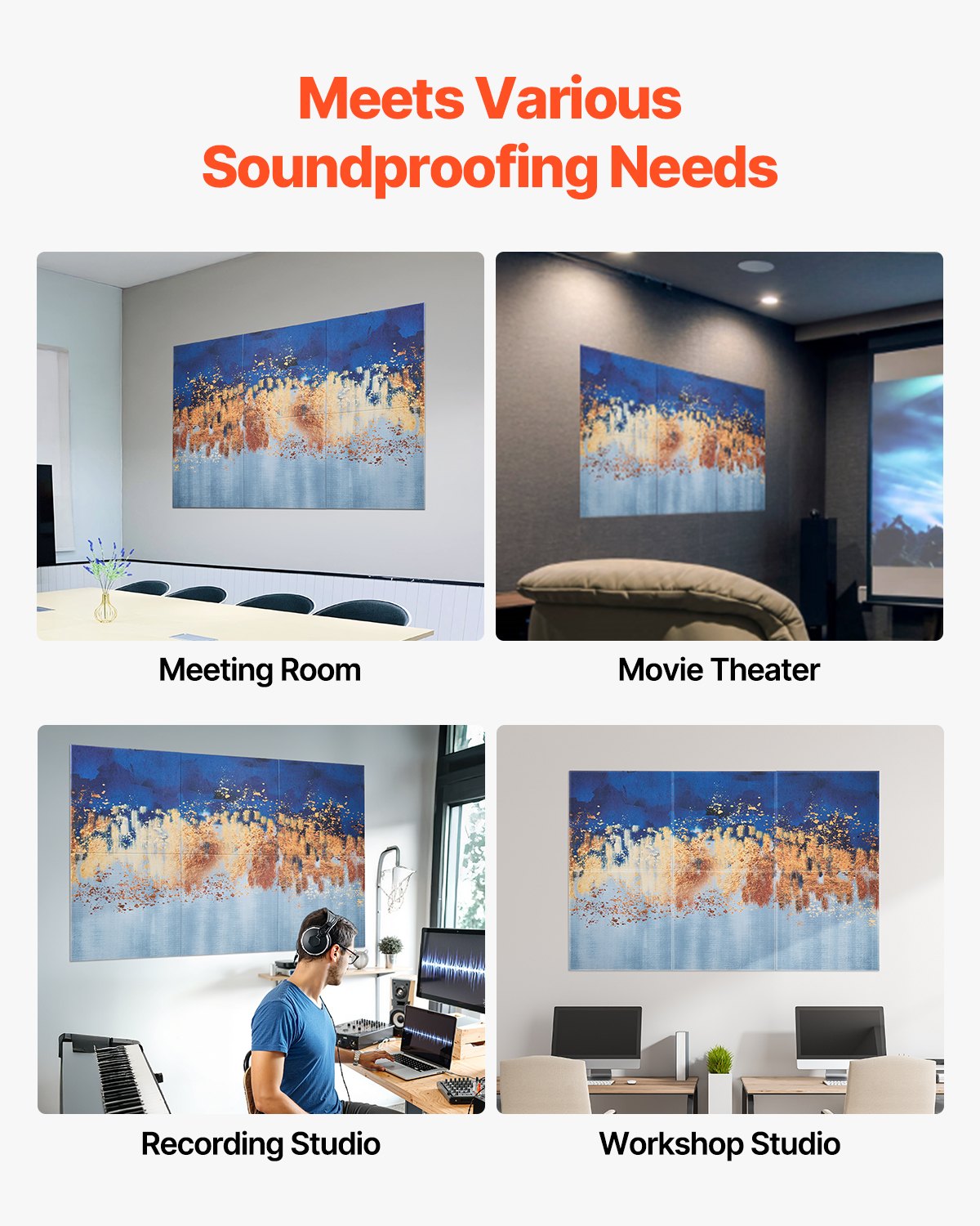 6 Pack Self-Adhesive Art Acoustic Panels - Decorative Soundproof Wall Tiles for Home, Office, Studio, Gaming Room, Theater, Pastel Design