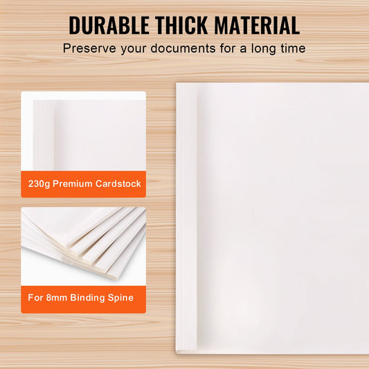 10 Pack Thermal Binding Covers with High-Transparency PVC Front, White Back, 5/16" Spine for 2-240 Sheets, Letter Size, Durable and Versatile