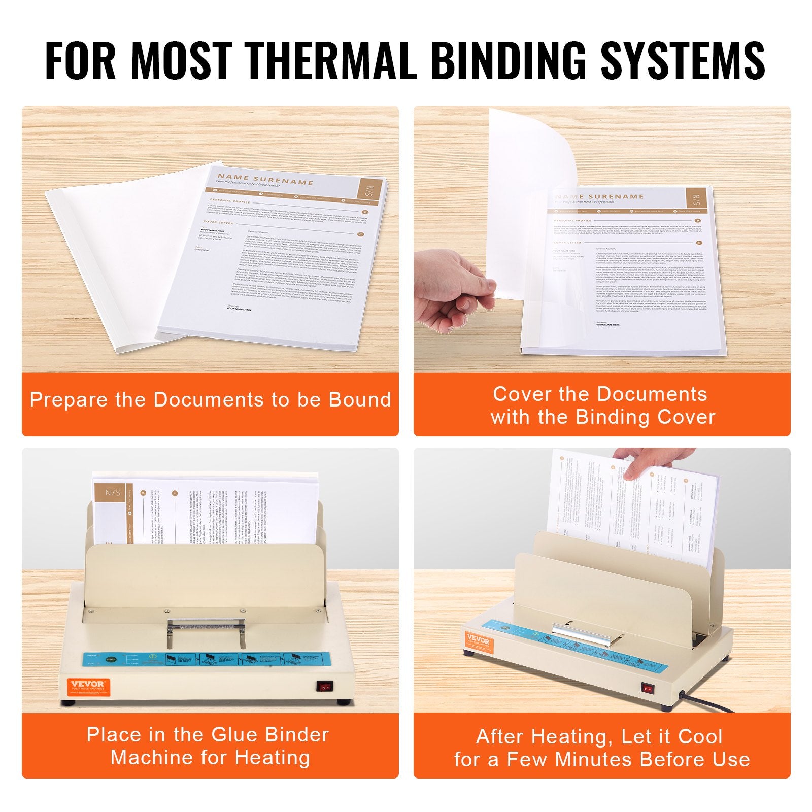 10 Pack Thermal Binding Covers with High-Transparency PVC Front, White Back, 5/16" Spine for 2-240 Sheets, Letter Size, Durable and Versatile