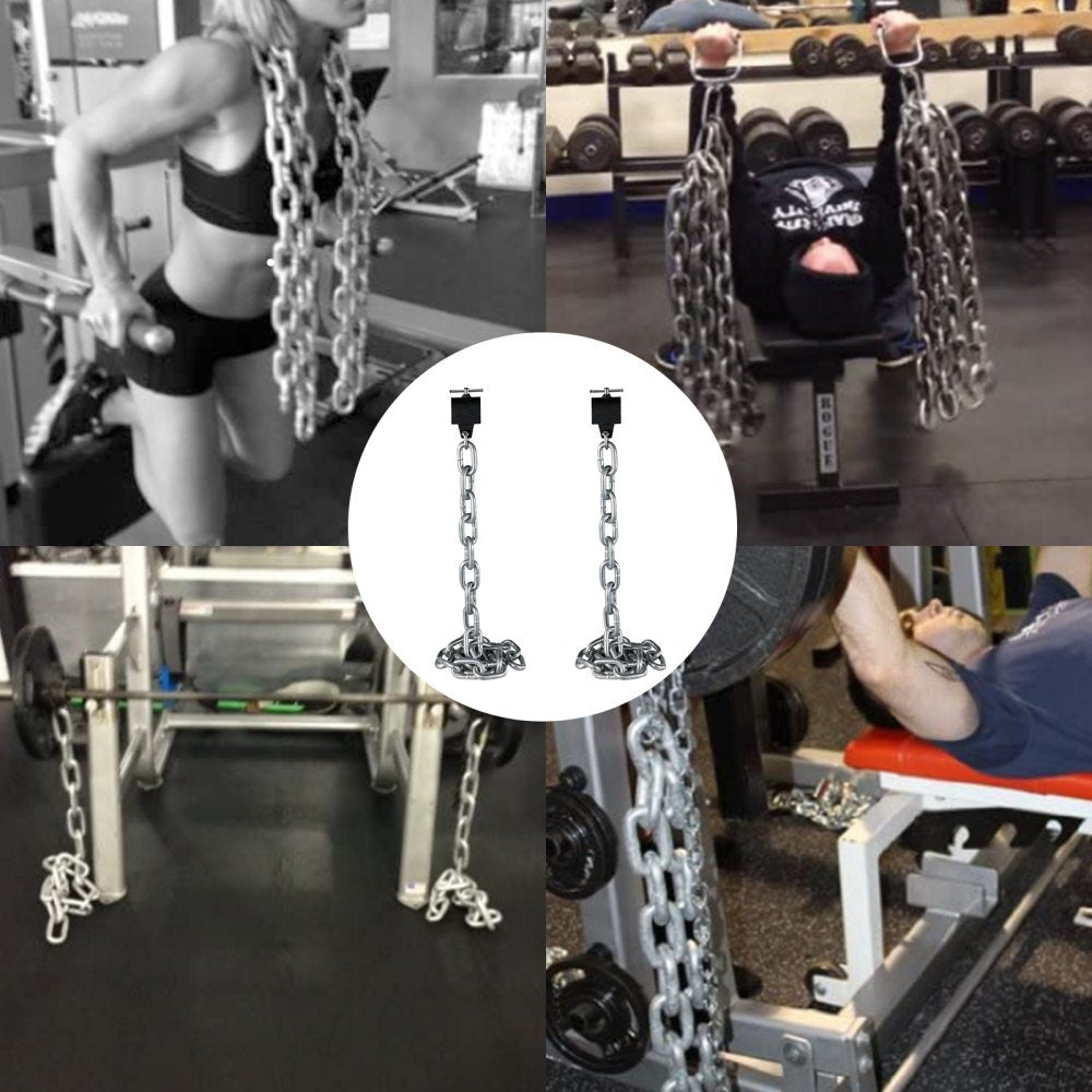 VEVOR Weight Lifting Chains, 1 Pair 26LBS/12KG Weight Lifting Chains,Bench Press Chains with Collars, 5.2FT Barbell Chains Weight Chains for Power Lifting, Silver