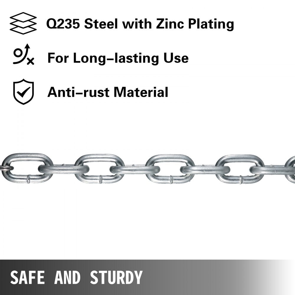 VEVOR Weight Lifting Chains, 1 Pair 35LBS/16kg Weight lifting Chains,Bench Press Chains with Collars, 5.2ft Barbell Chains Weight Chains for Power Lifting, Silver