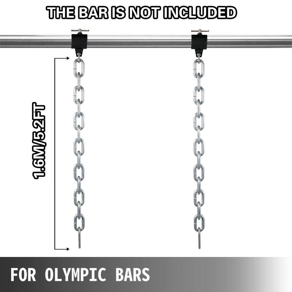 VEVOR Weight Lifting Chains, 1 Pair 35LBS/16kg Weight lifting Chains,Bench Press Chains with Collars, 5.2ft Barbell Chains Weight Chains for Power Lifting, Silver