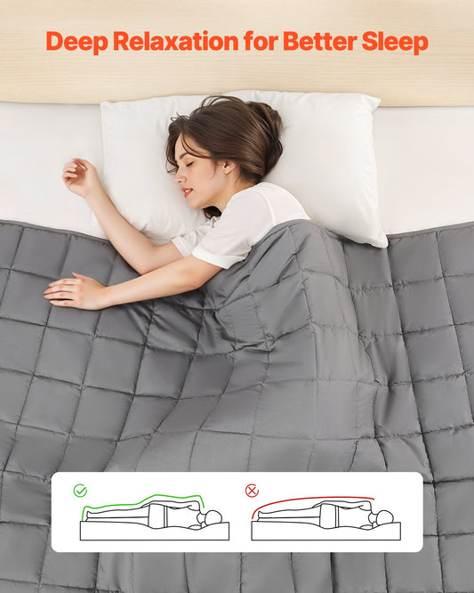 King Size 25 lbs Weighted Blanket for Adults 250-310 lbs, Cooling & Breathable with Glass Beads, Anxiety Relief & Better Sleep, Grey