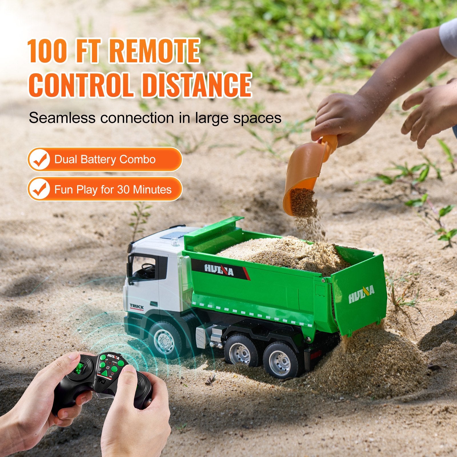 Remote Control 9-Channel Dump Truck Toy, 1:18 Scale RC Construction Vehicle with Lights & Rechargeable Batteries - Ideal Gift for Kids 6+, Boys & Girls, Enhances Imaginative Play, Supports Up to 6 lbs Load