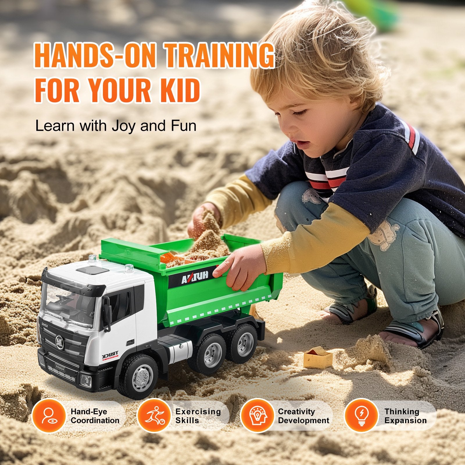 Remote Control 9-Channel Dump Truck Toy, 1:18 Scale RC Construction Vehicle with Lights & Rechargeable Batteries - Ideal Gift for Kids 6+, Boys & Girls, Enhances Imaginative Play, Supports Up to 6 lbs Load