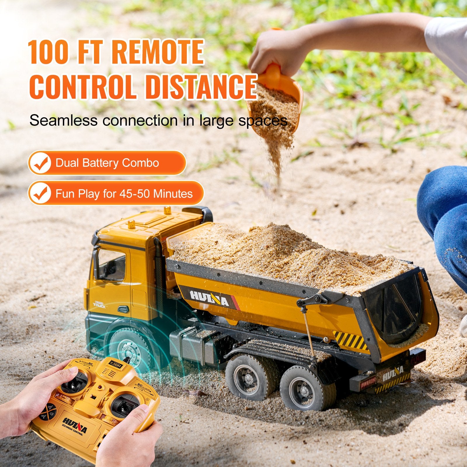 Remote Control 10-Channel RC Dump Truck Toy, 1:14 Scale Construction Vehicle with Lights, Rechargeable Batteries, Perfect Gift for Kids 6+
