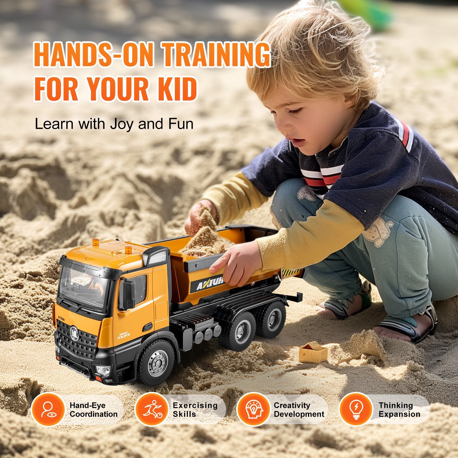 Remote Control 10-Channel RC Dump Truck Toy, 1:14 Scale Construction Vehicle with Lights, Rechargeable Batteries, Perfect Gift for Kids 6+