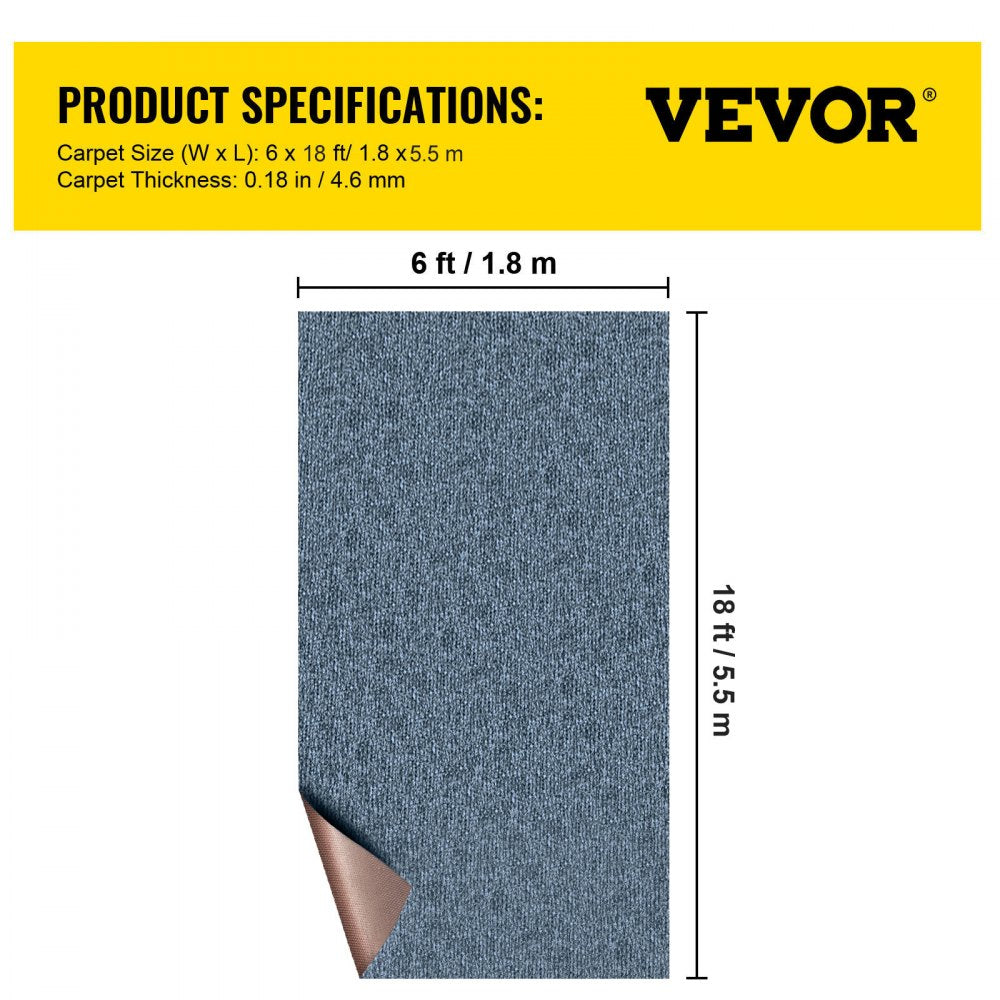 VEVOR Gray Marine Carpet 6 ft x 18 ft Boat Carpet Rugs Indoor Outdoor Rugs for Patio Deck Anti-Slide TPR Water-Proof Back Cut Outdoor Marine Carpeting Easy Clean Outdoor Carpet Roll