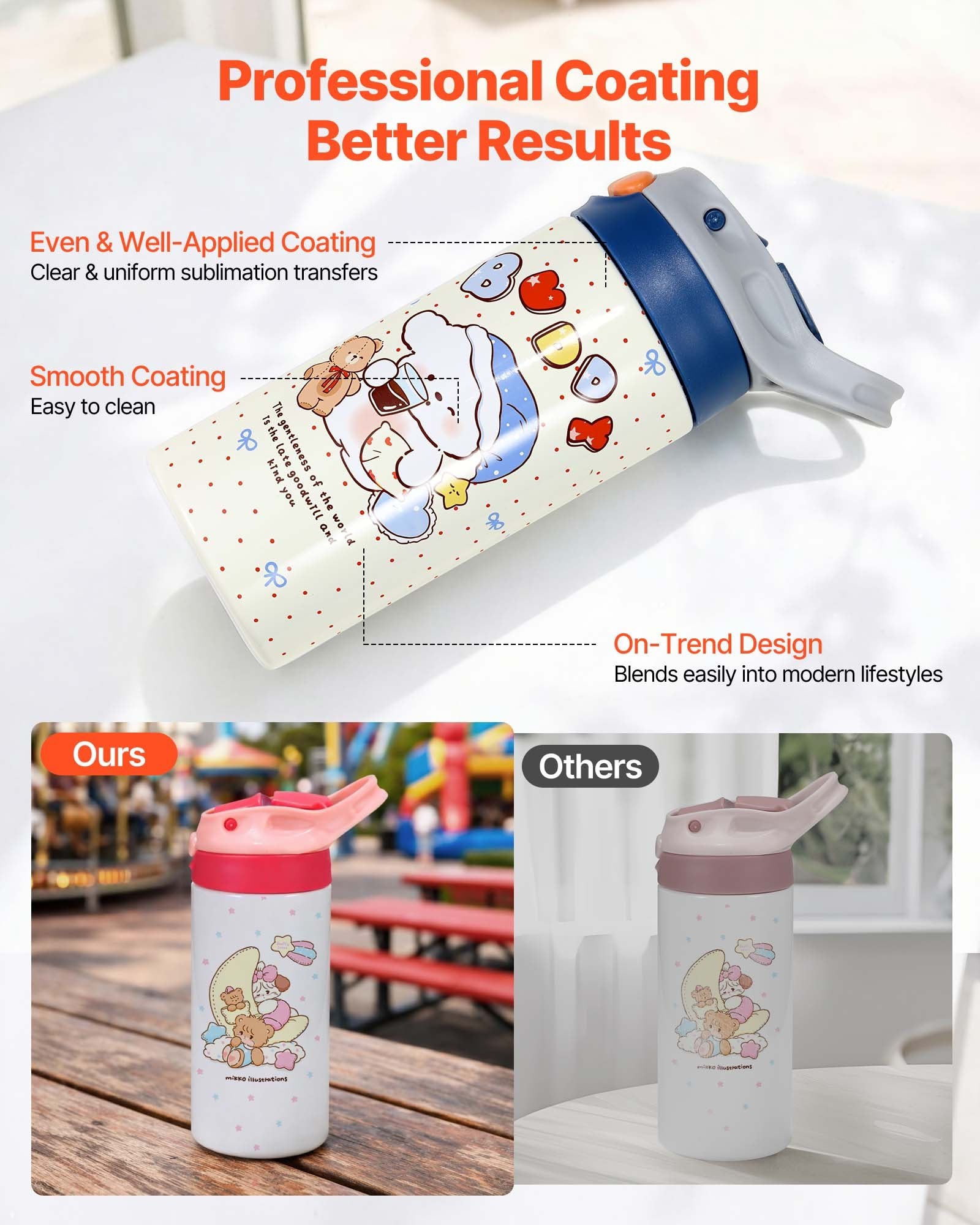 12 oz Kids Sublimation Water Bottles, 12 Pack Set - Food-Grade Stainless Steel Tumblers with Lids and Straws for DIY Customization