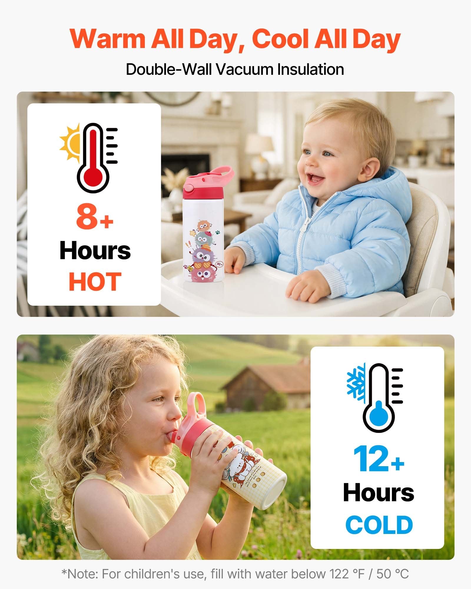 12 oz Kids Sublimation Water Bottles, 12 Pack Set - Food-Grade Stainless Steel Tumblers with Lids and Straws for DIY Customization