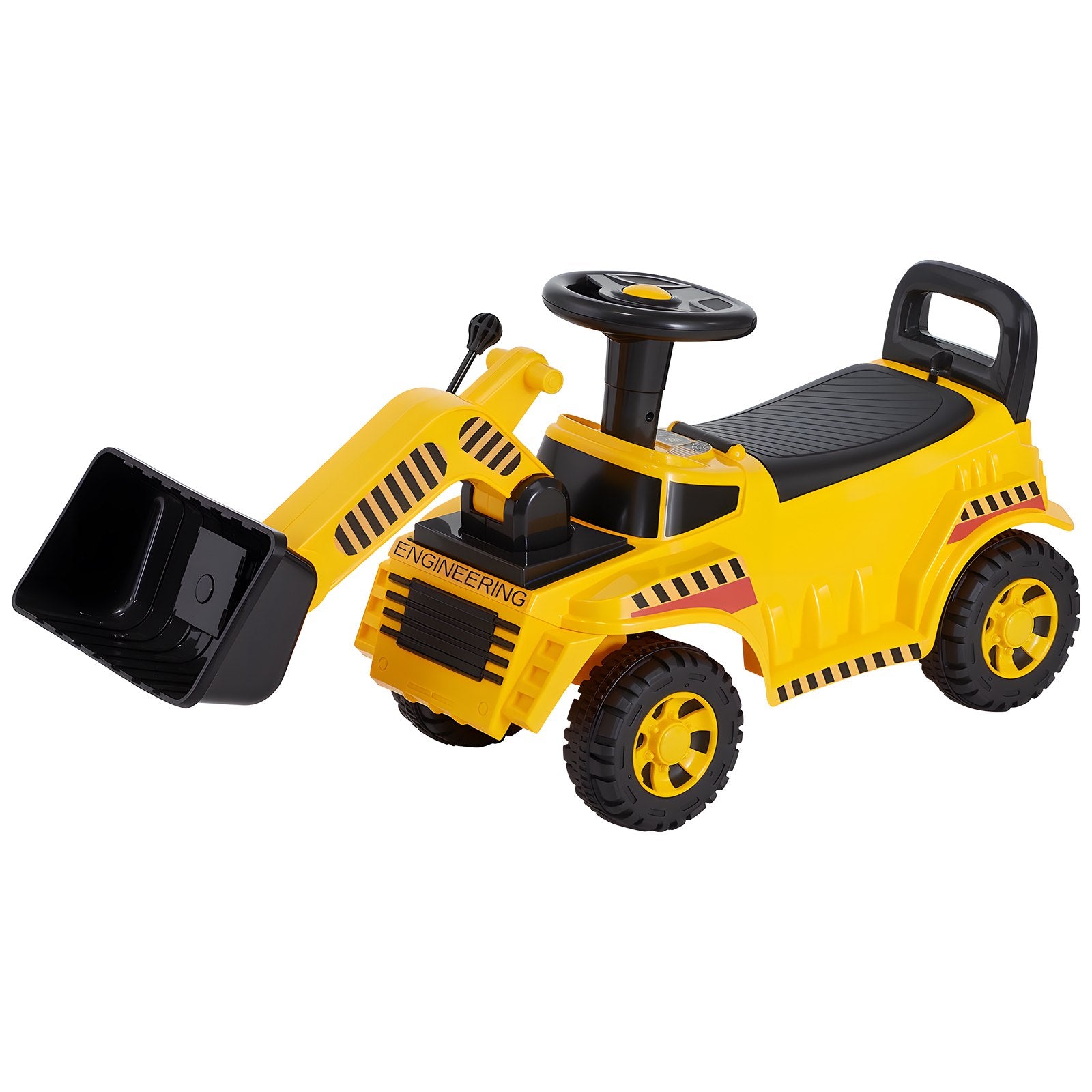 Yellow Toddler Ride-On Excavator Car for Ages 19-36 Months, Bulldozer Digger Toy with Music, Storage & 55 lbs Capacity - Perfect Foot-to-Floor Walker