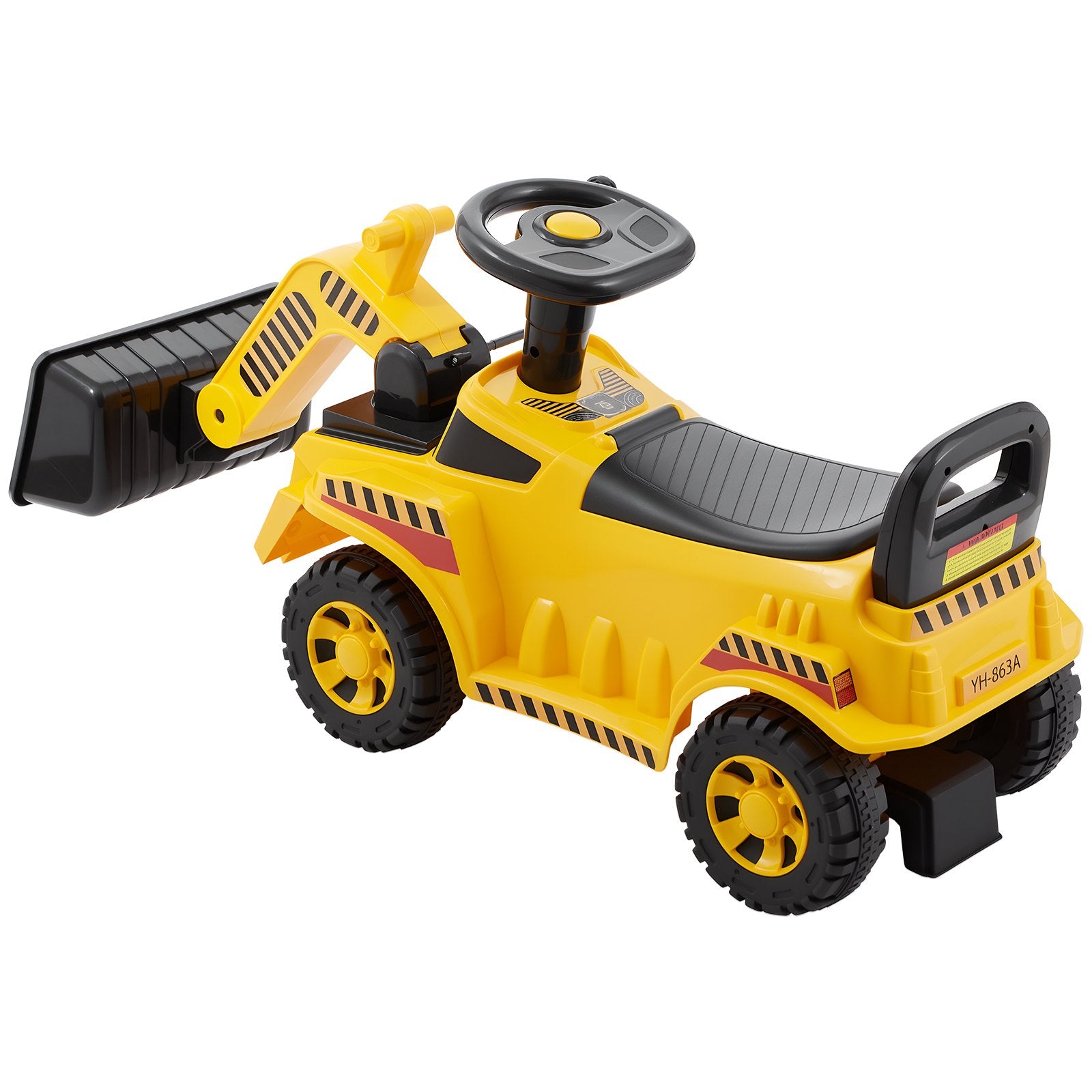 Yellow Toddler Ride-On Excavator Car for Ages 19-36 Months, Bulldozer Digger Toy with Music, Storage & 55 lbs Capacity - Perfect Foot-to-Floor Walker