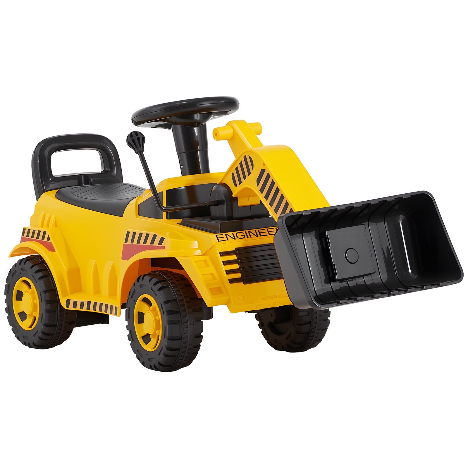 Yellow Toddler Ride-On Excavator Car for Ages 19-36 Months, Bulldozer Digger Toy with Music, Storage & 55 lbs Capacity - Perfect Foot-to-Floor Walker
