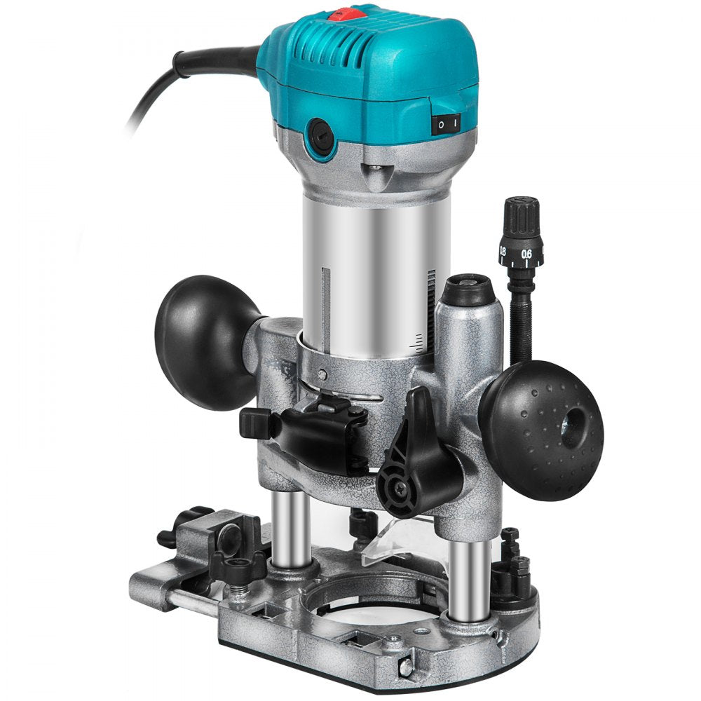 800W Max Torque Variable Speed 30,000RPM Compact Router with Collets 1/4" & 3/8" 1x Plunge Base & 1x Tilt Base