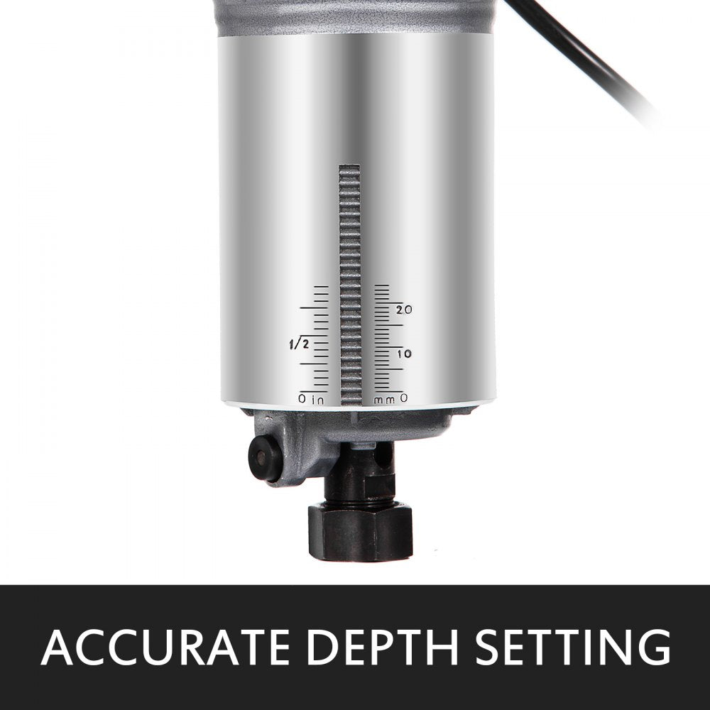 800W Max Torque Variable Speed 30,000RPM Compact Router with Collets 1/4" & 3/8" 1x Plunge Base & 1x Tilt Base