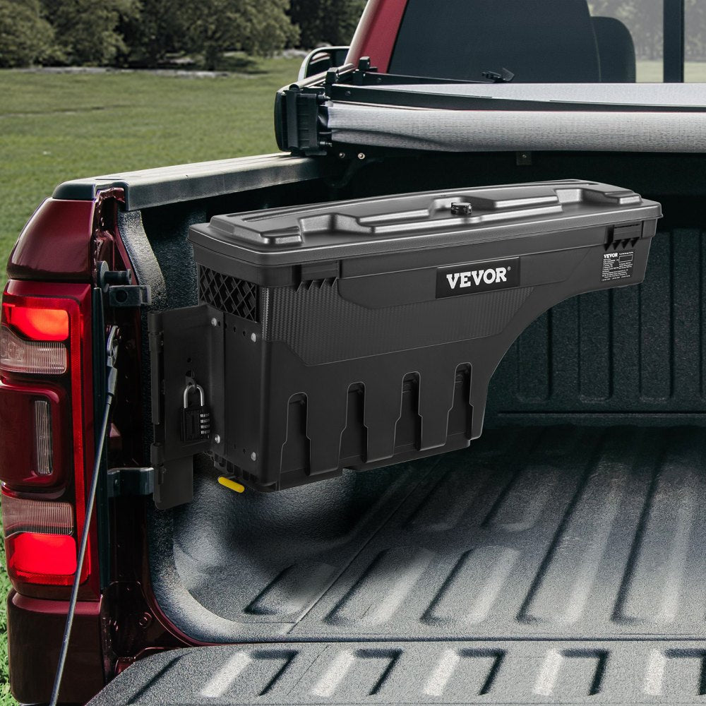 VEVOR Truck Bed Storage Box, Lockable Lid, Waterproof ABS Wheel Well Tool Box 6.6 Gal/20 L with Password Padlock, Compatible with Dodge Ram 1500 2019-2021, Driver Side, Black