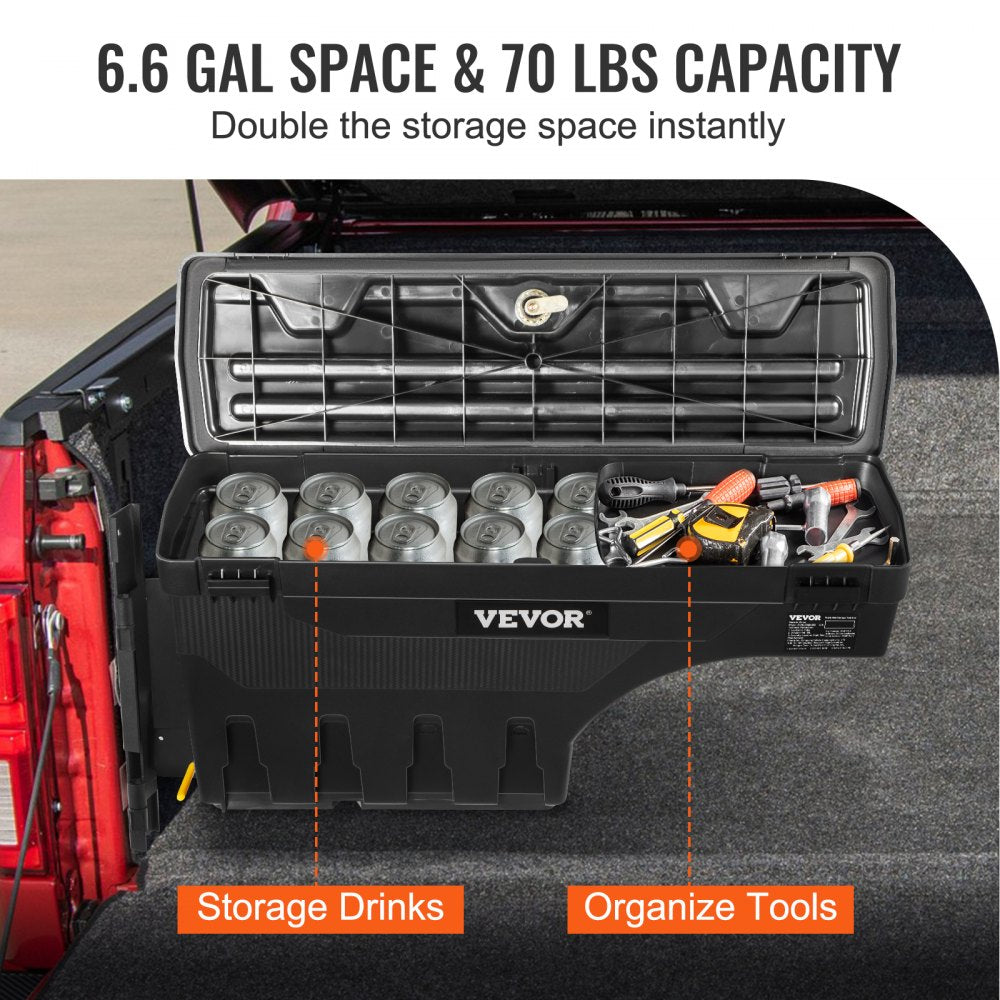 VEVOR Truck Bed Storage Box, Lockable Lid, Waterproof ABS Wheel Well Tool Box 6.6 Gal/20 L, Compatible with Chevrolet Silverado 1500 GMC Sierra 1500 2019-2021, Driver Side, Black