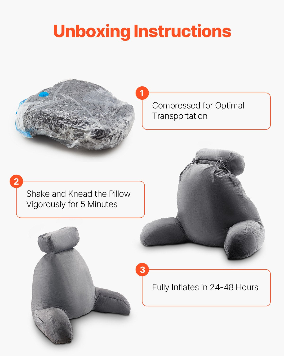 Luxurious Grey Reading Pillow with Removable Headrest, Memory Foam Comfort, 3 Storage Pockets & Handles for Relaxation