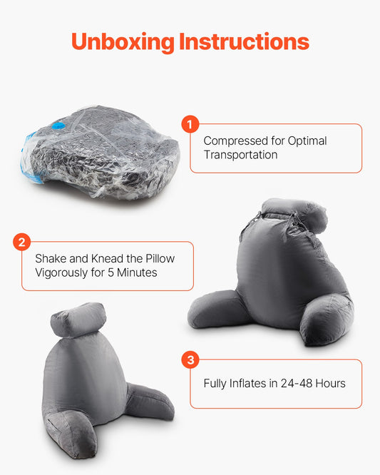 Luxurious Grey Reading Pillow with Removable Headrest, Memory Foam Comfort, 3 Storage Pockets & Handles for Relaxation