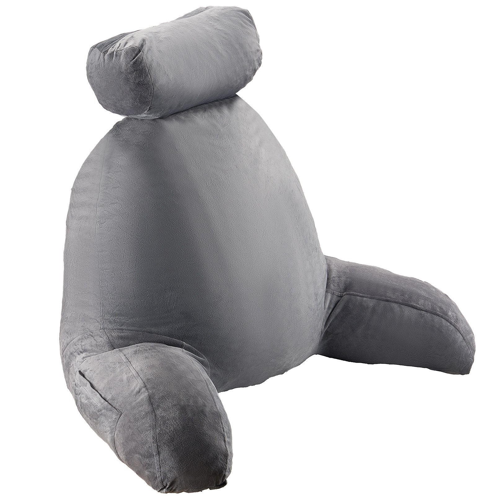 Luxurious Grey Reading Pillow with Removable Headrest, Memory Foam Comfort, 3 Storage Pockets & Handles for Relaxation