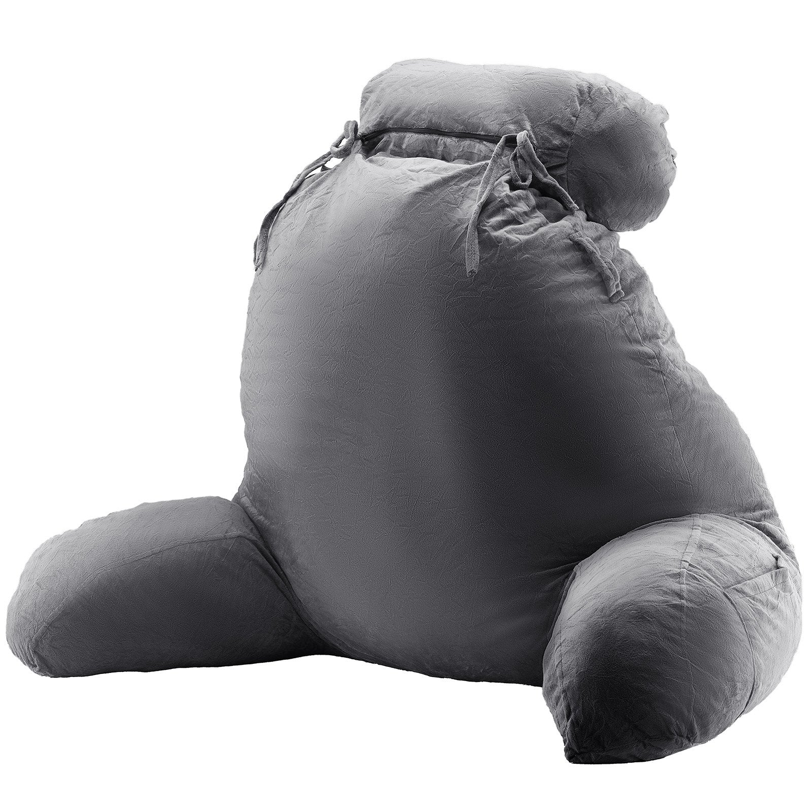 Luxurious Grey Reading Pillow with Removable Headrest, Memory Foam Comfort, 3 Storage Pockets & Handles for Relaxation