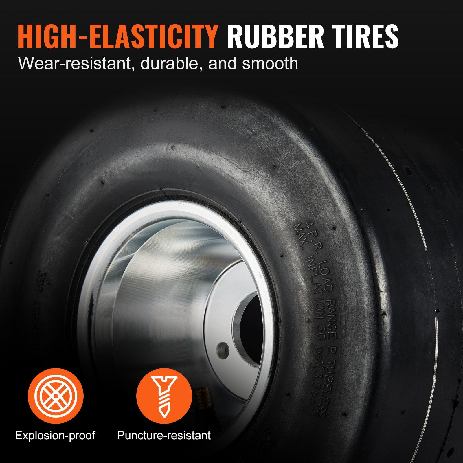 11x6-5" Rear Go Kart Wheels & Tires Set, 2-Pack, Aluminum Alloy Rims, 3-Bolt Fit, Pneumatic Rubber, 50 PSI, 185 lb Load Capacity