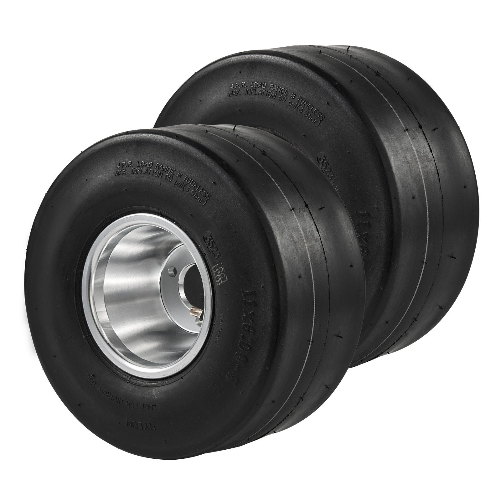 11x6-5" Rear Go Kart Wheels & Tires Set, 2-Pack, Aluminum Alloy Rims, 3-Bolt Fit, Pneumatic Rubber, 50 PSI, 185 lb Load Capacity
