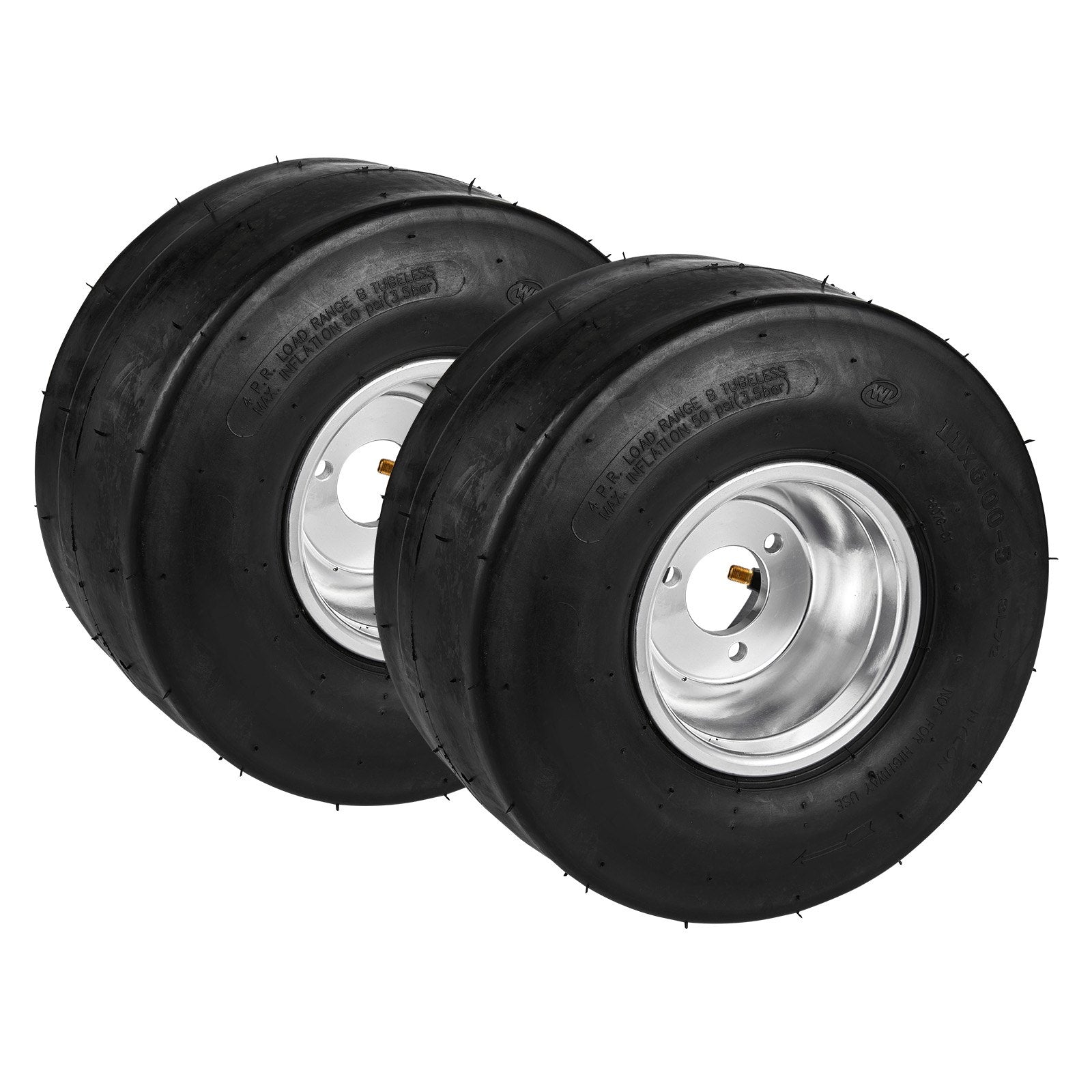 11x6-5" Rear Go Kart Wheels & Tires Set, 2-Pack, Aluminum Alloy Rims, 3-Bolt Fit, Pneumatic Rubber, 50 PSI, 185 lb Load Capacity