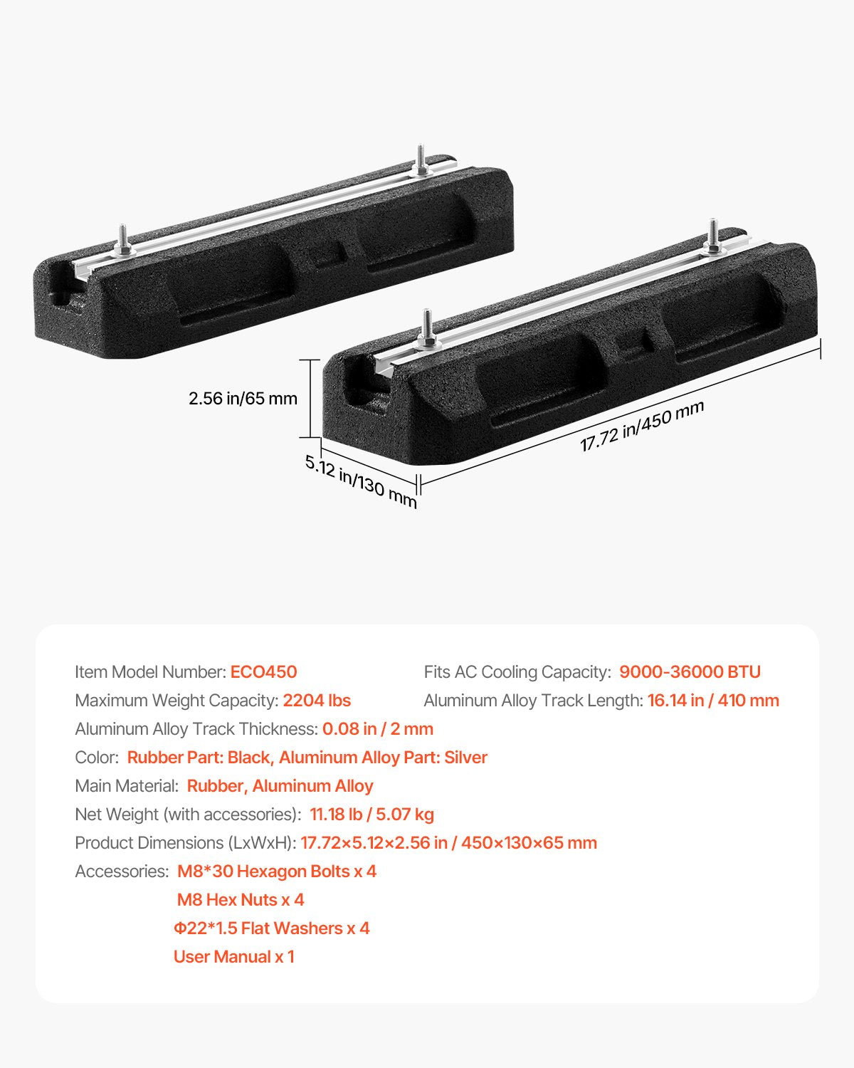 Heavy-Duty Floor Mounting Base Kit for Mini Split AC Systems with Anti-Vibration Rubber Pads, Supports 9000-36000 BTU & 2204 lbs Load Capacity