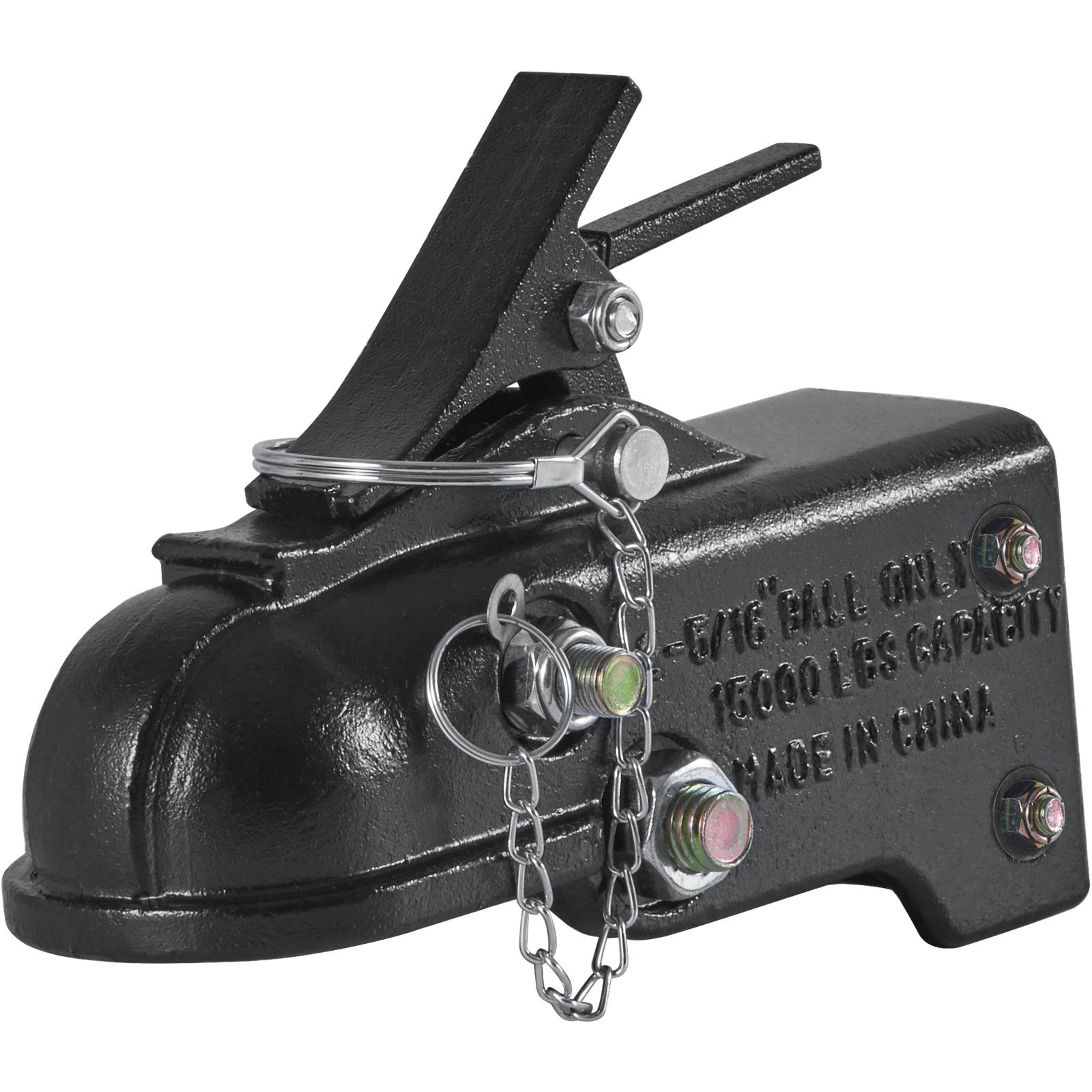 Heavy Duty Adjustable Trailer Coupler with 2-5/16" Hitch Ball, 15000 lbs Capacity, Cast Channel-Mount, Ideal for Towing SUVs, Trucks, Includes Hardware Kit, Black Finish