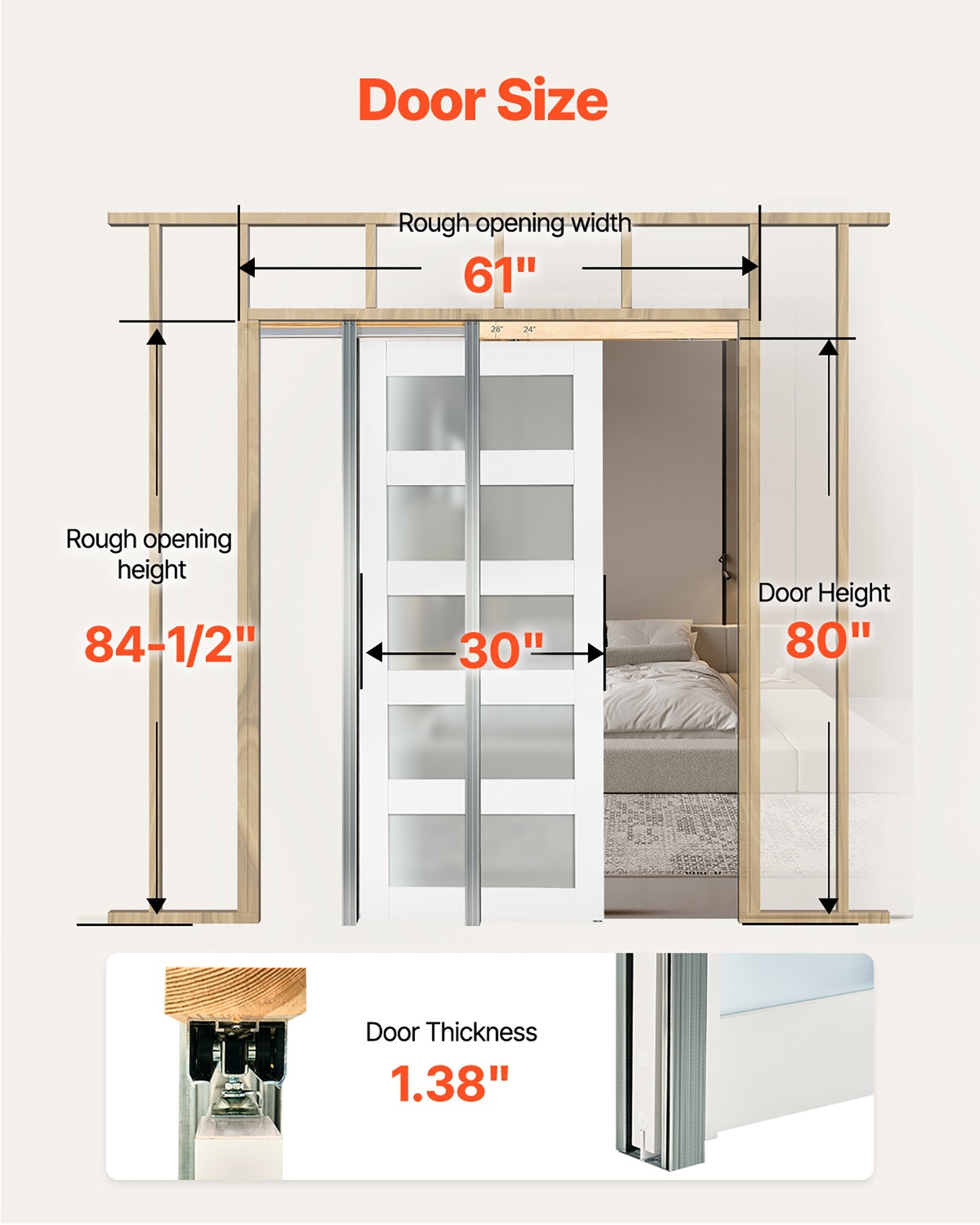 Elegant 30" x 80" Sliding Pocket Door with Frosted Glass, Solid Wood & MDF, Space-Saving Design for Bedroom, Kitchen, Study – Includes Hardware Kit