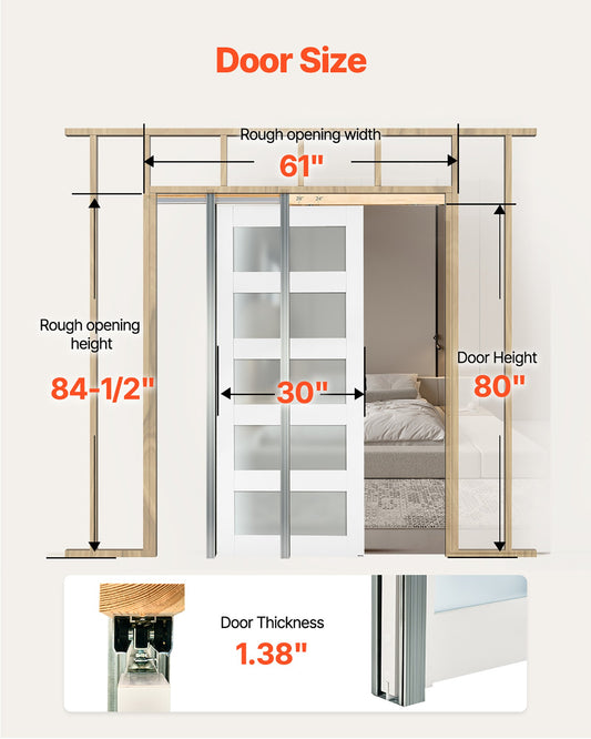 Elegant 30" x 80" Sliding Pocket Door with Frosted Glass, Solid Wood & MDF, Space-Saving Design for Bedroom, Kitchen, Study – Includes Hardware Kit