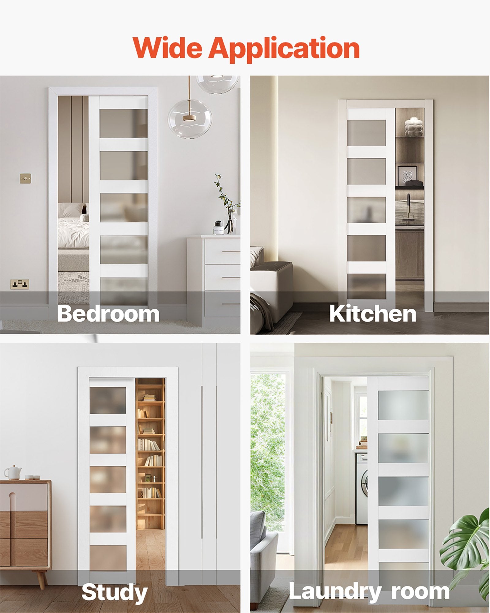 Elegant 30" x 80" Sliding Pocket Door with Frosted Glass, Solid Wood & MDF, Space-Saving Design for Bedroom, Kitchen, Study – Includes Hardware Kit