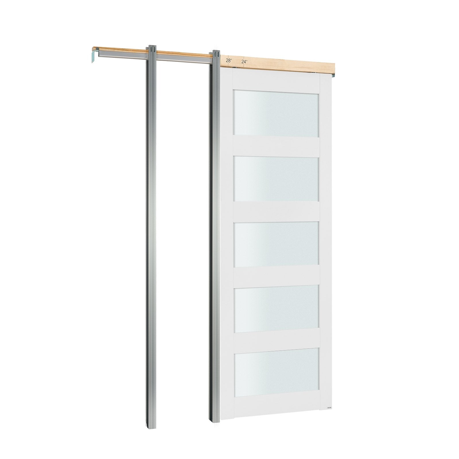 Elegant 30" x 80" Sliding Pocket Door with Frosted Glass, Solid Wood & MDF, Space-Saving Design for Bedroom, Kitchen, Study – Includes Hardware Kit