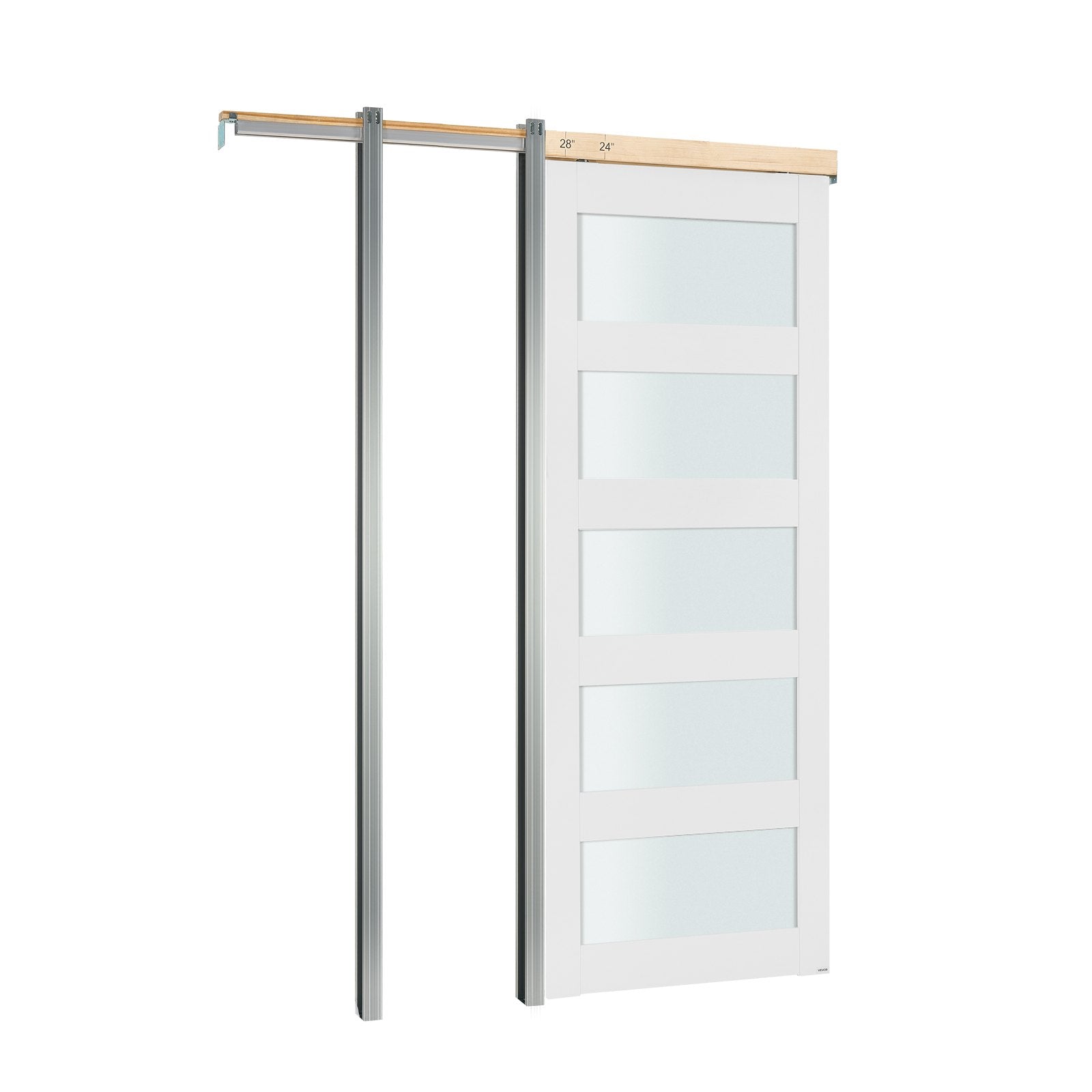36" x 80" Frosted Glass Pocket Door with Hardware Kit - Solid Wood & MDF, Waterproof & Space-Saving for Bedroom, Kitchen, Study