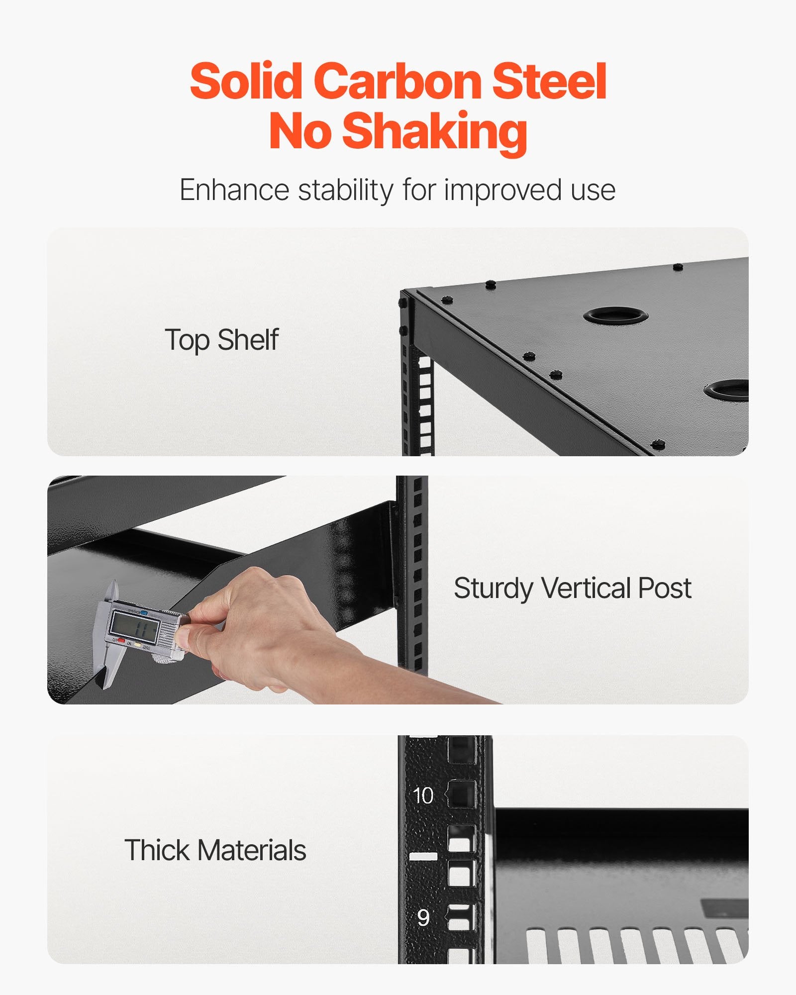 10U Heavy Duty Open Frame Network Rack, 23" Depth, Wall/Floor Mount with Vented Shelves, Ideal for IT & AV Equipment Storage